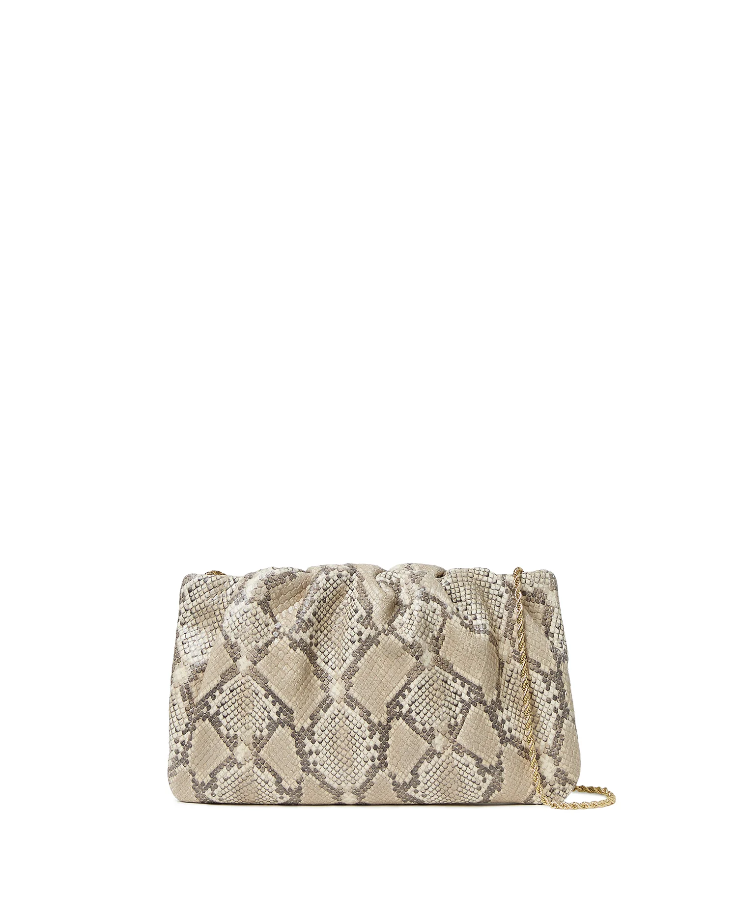 Solid Loeffler Randall Serena Gathered Clutch in Natural Snake Proven