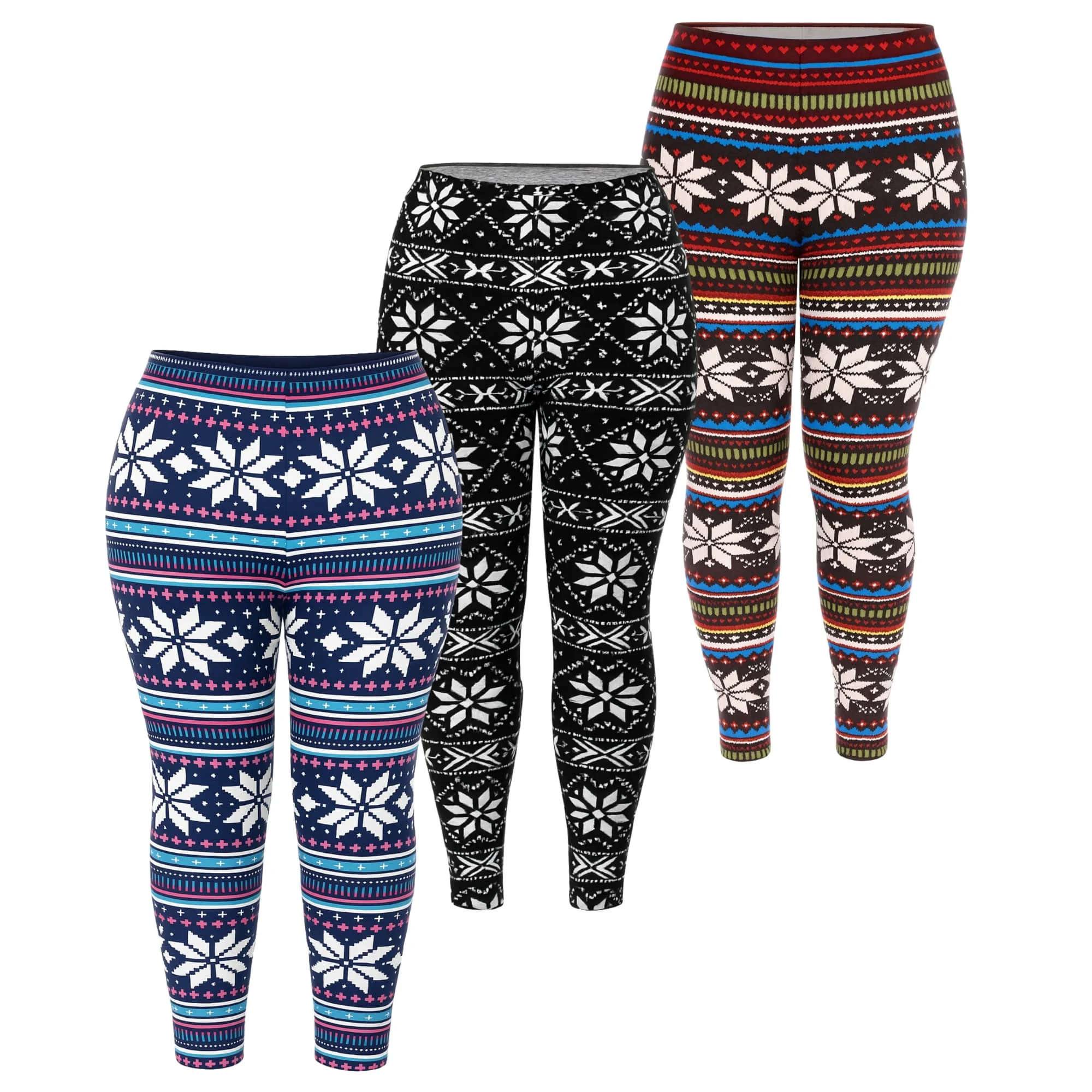 Consistent White Mark Plus Size Holiday Leggings 3-Pack – Festive Prints Cozy Styles Natural