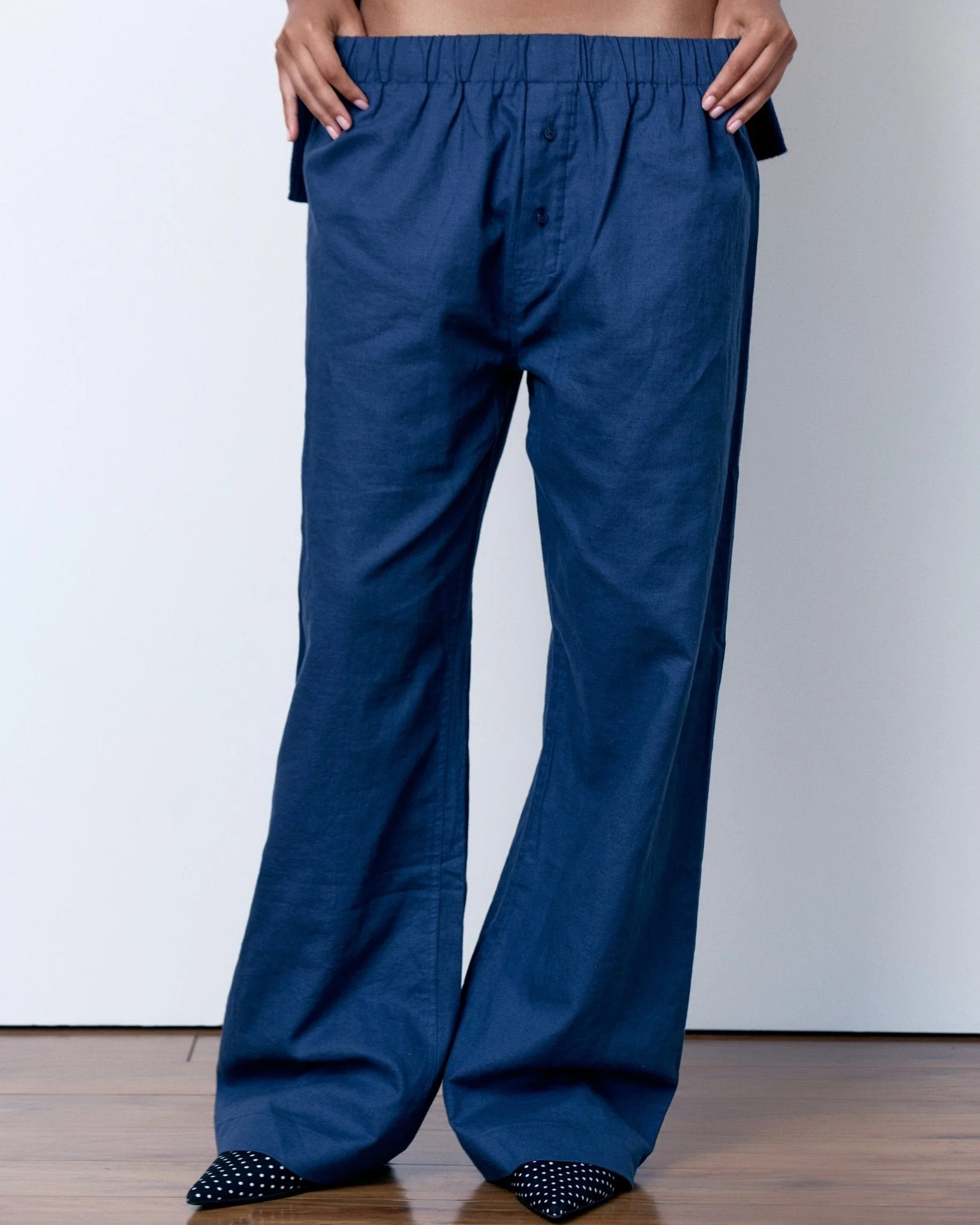Breathable Linen Relaxed Pants - Navy Blue Outstanding