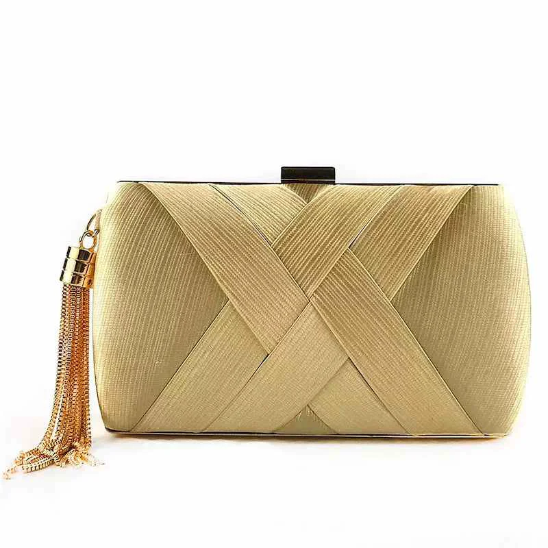 Soft Goldtone And Champagne Clutch With Tassel Green