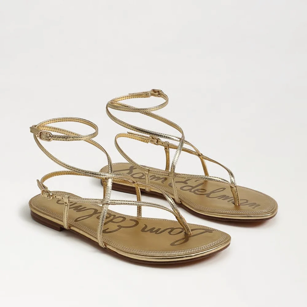 Soft Sam Edelman Clarra Strappy Sandal in Amber Gold Leather Minimalist