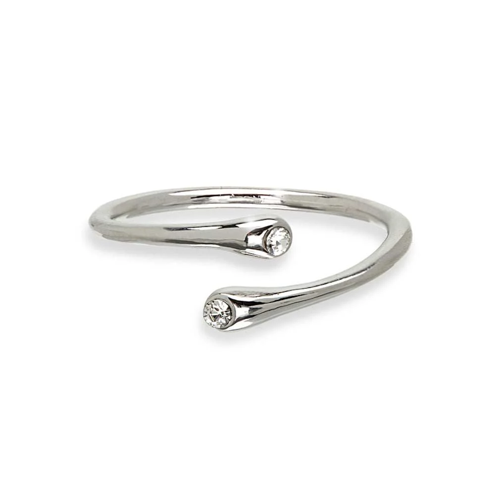 Breathable Timeless Bypass Adjustable Ring with Swaroki Crystals in Silvertone by callura Long-Lasting