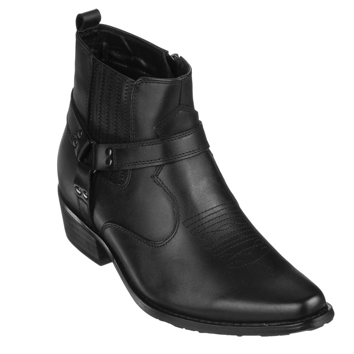 Safe CALTO - T8112 - 3.3 Inches Taller Black - Zipper Boots Solid