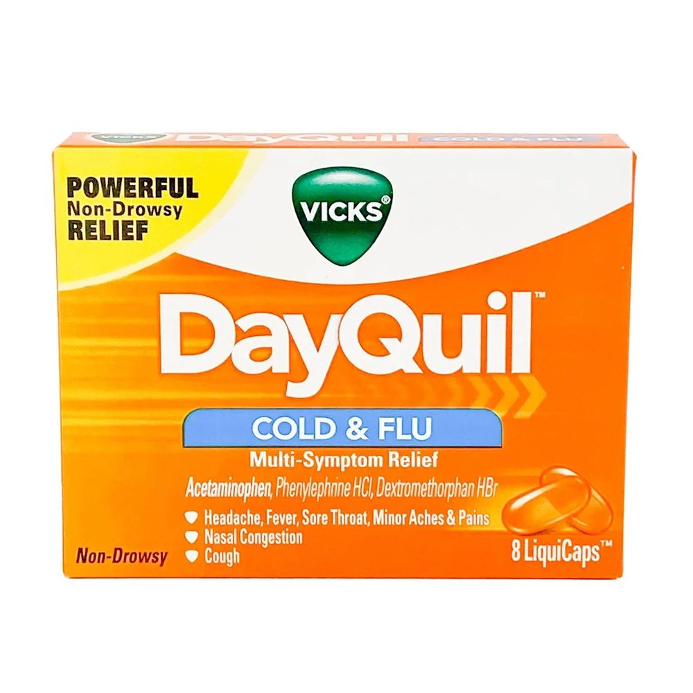 Elegant Vicks DayQuil Cold and Flu Multi Symptom Relief Acetaminophen LiquiCaps 8 Ct Premium