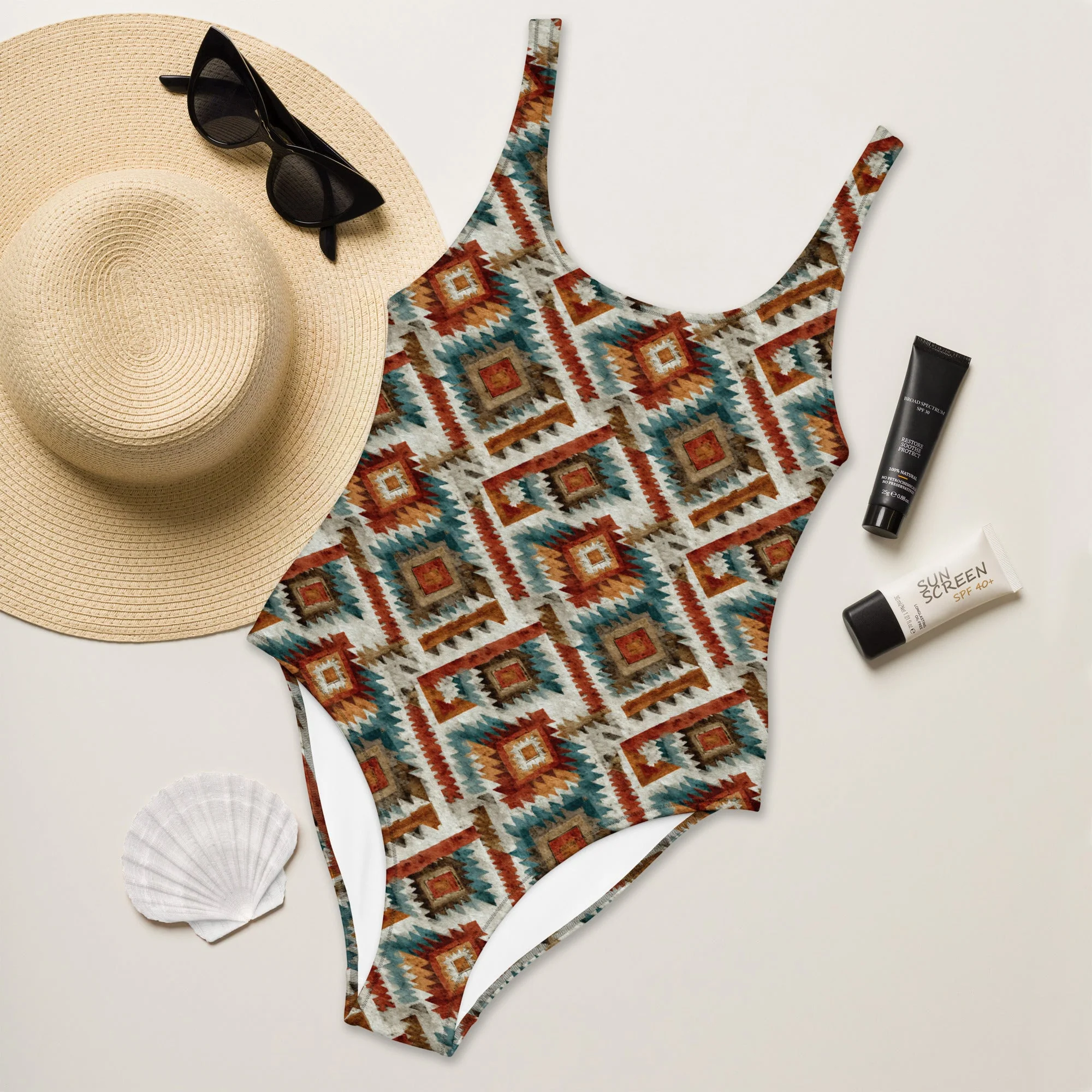 Refined Baha Ranch Yeehaw Southwest Diamond One-Piece Swimsuit Breathable