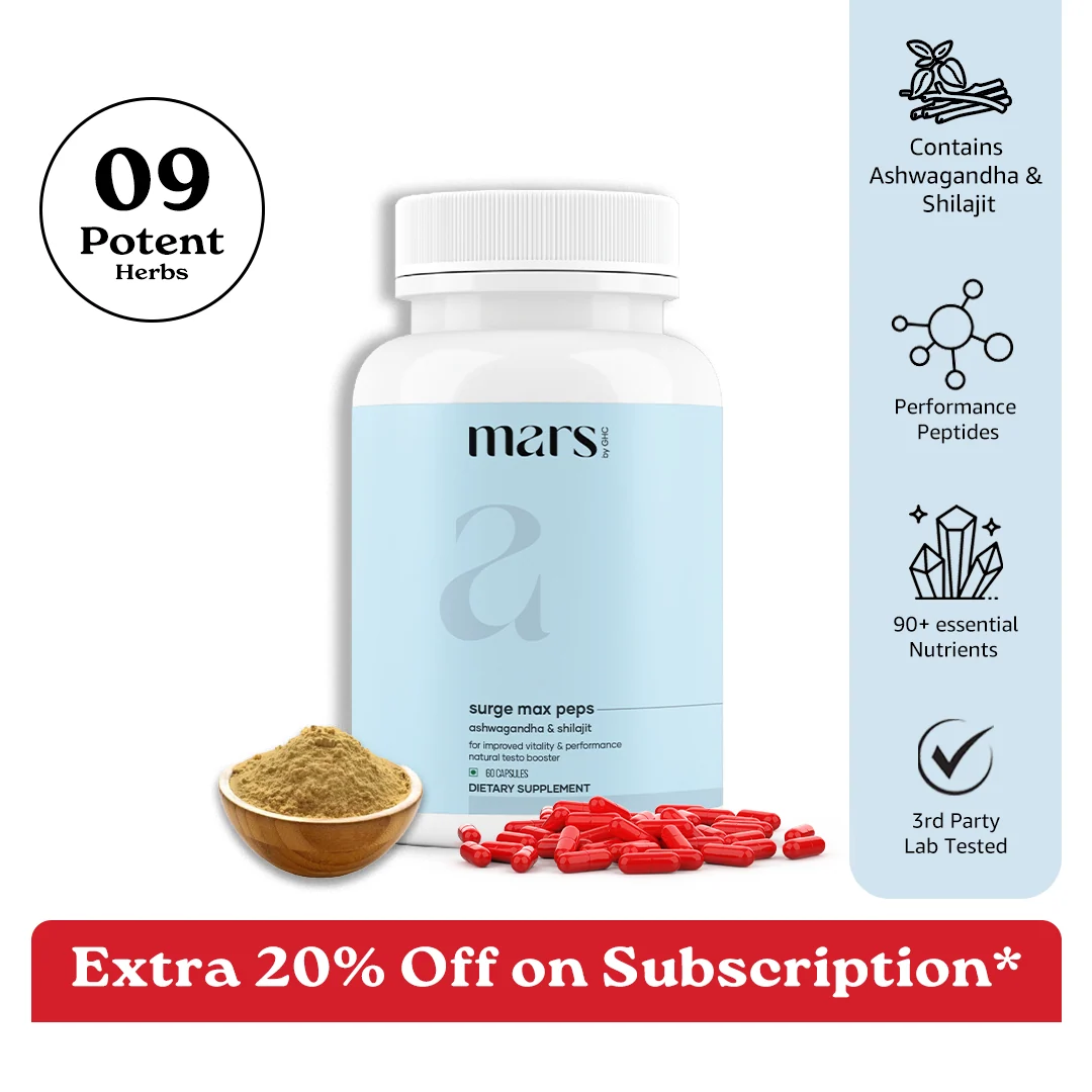 Elite Mars Surge Max Testosterone Peptides Potenziato con Peptidi della Performance Ashwagandha e Shilajit Advanced