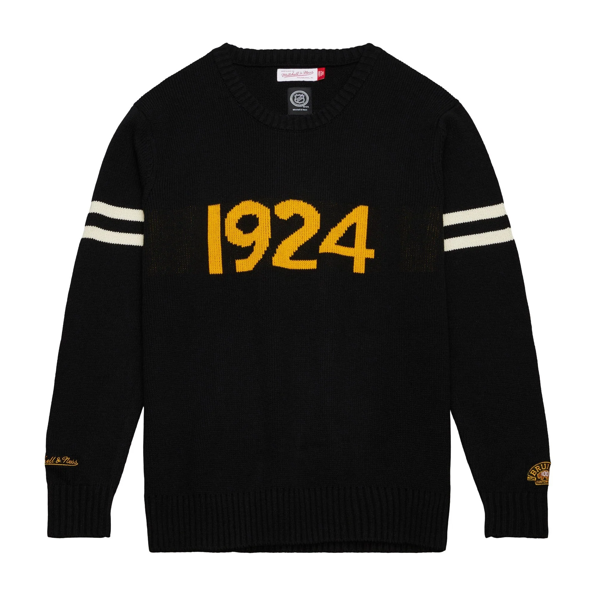 User-Friendly Mitchell Ness Men's NHL 100Th Anniversary Crewneck Sweater Bruins Crew Neck Fleece Sweatshirts Selected
