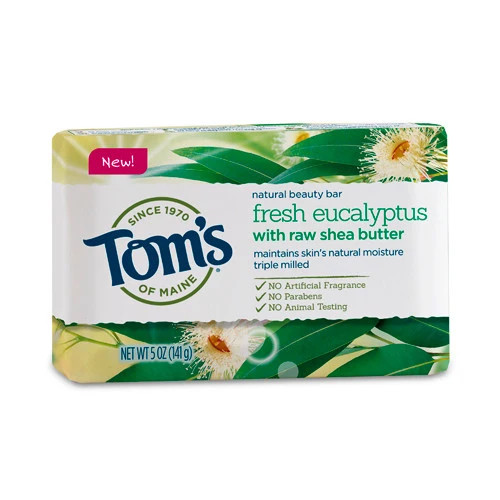 Recyclable Toms Of Maine Fresh Eucalyptus with Raw Shea Butter Moisturizing Bar Soap 5 Oz Genuine