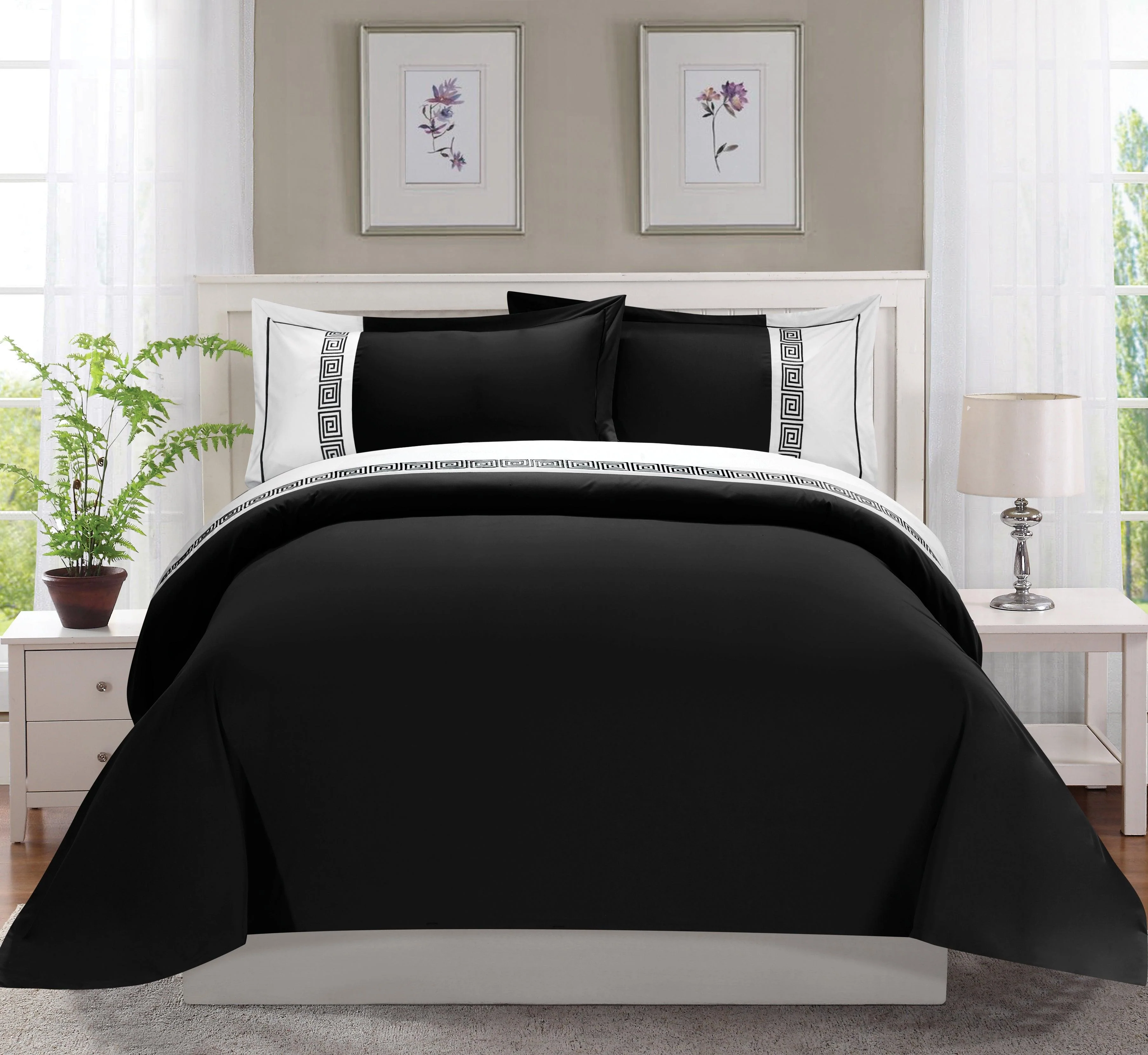 Exceptional Elegant Comfort 3-Piece Greek Embroidered Duvet Cover Set Smart