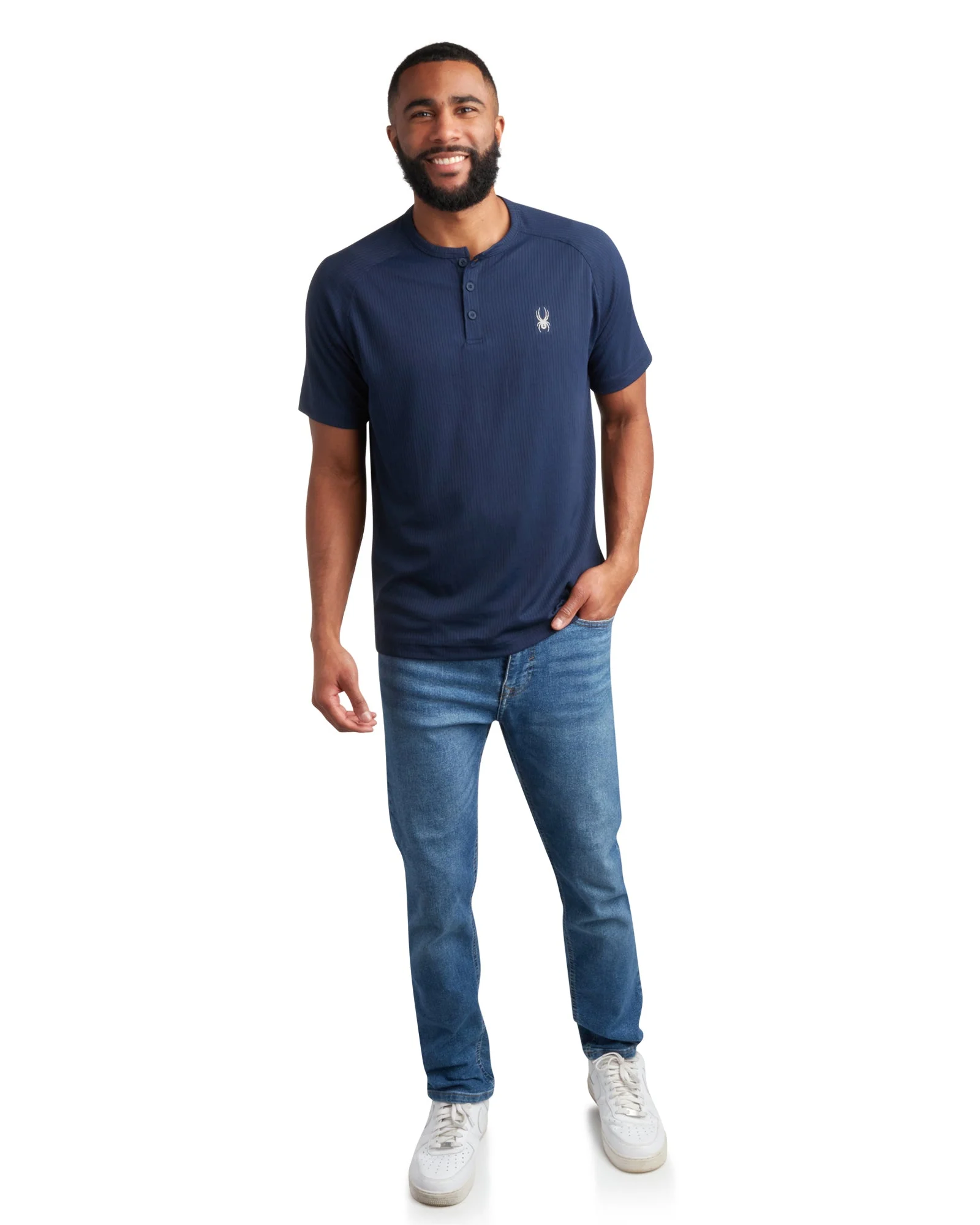 Effective Men's Short Sleeve Henley - Navy Dependable