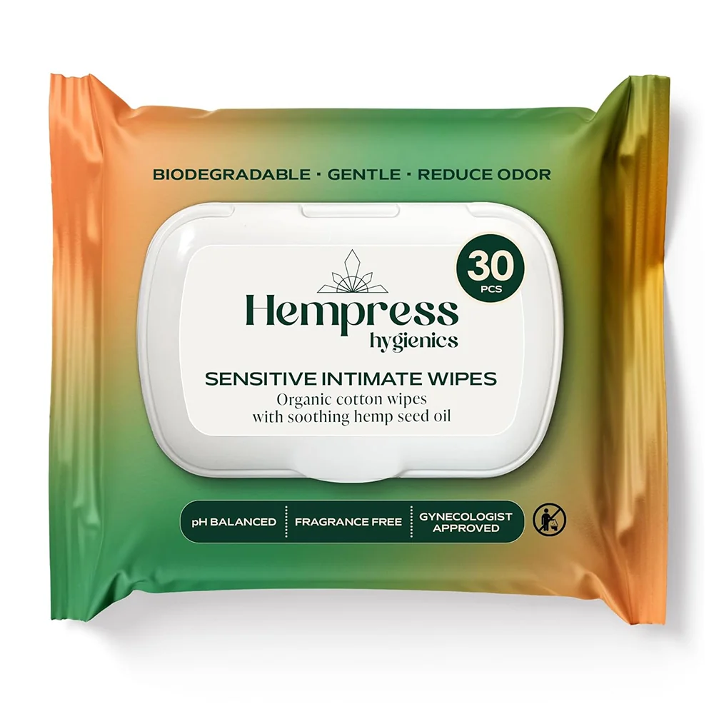 Premium Material Hempress Hygienics Sensitive Intimate Wipes for Women Organic Cotton Wipes pH-Balanced Delicate Areas Vaginal Face and Body Fragrance 30Ea Excellent
