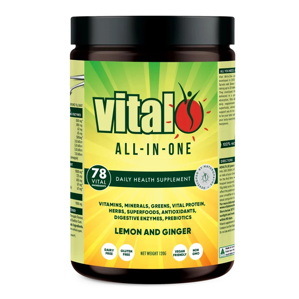 World-Class Vital All in One Lemon and Ginger with Herbs Vitamins and Minerals Antioxidant Digestive Enzymes Prebiotics 120g Minimalist