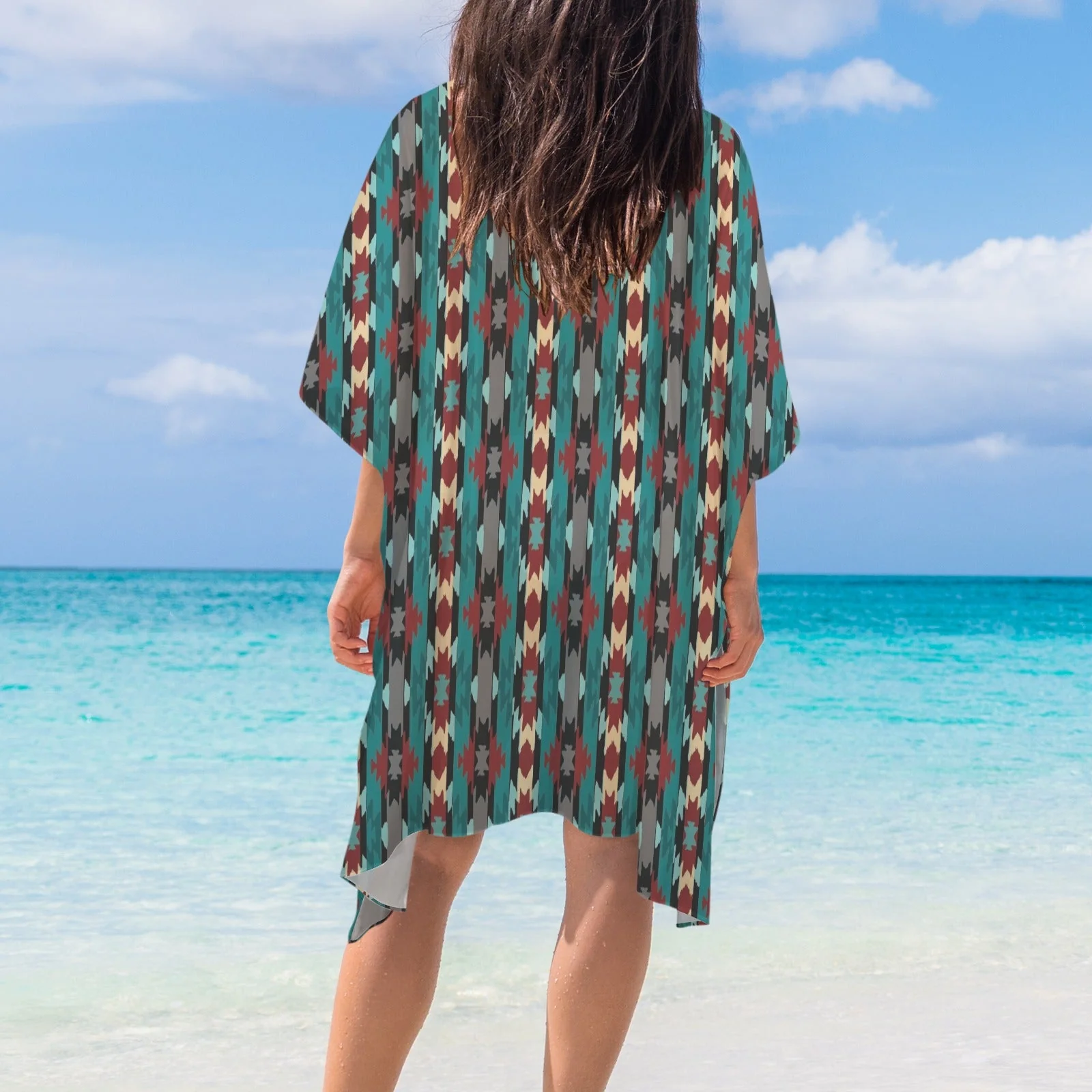 Verified Baha Ranch Southwestern Aztec Duster Kimono Coverup Soft