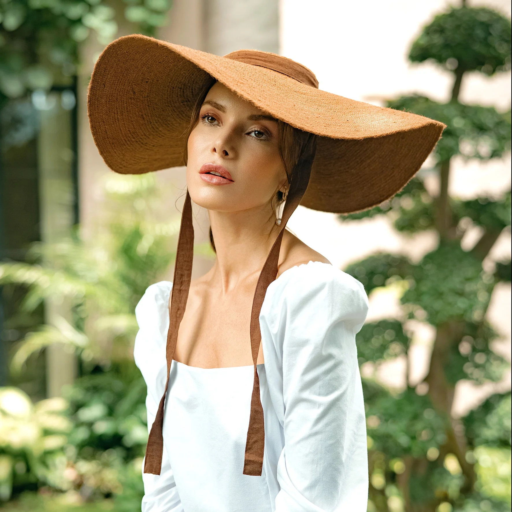 Comfortable LOLA Wide Brim Jute Straw Hat In Havana Brown Versatile