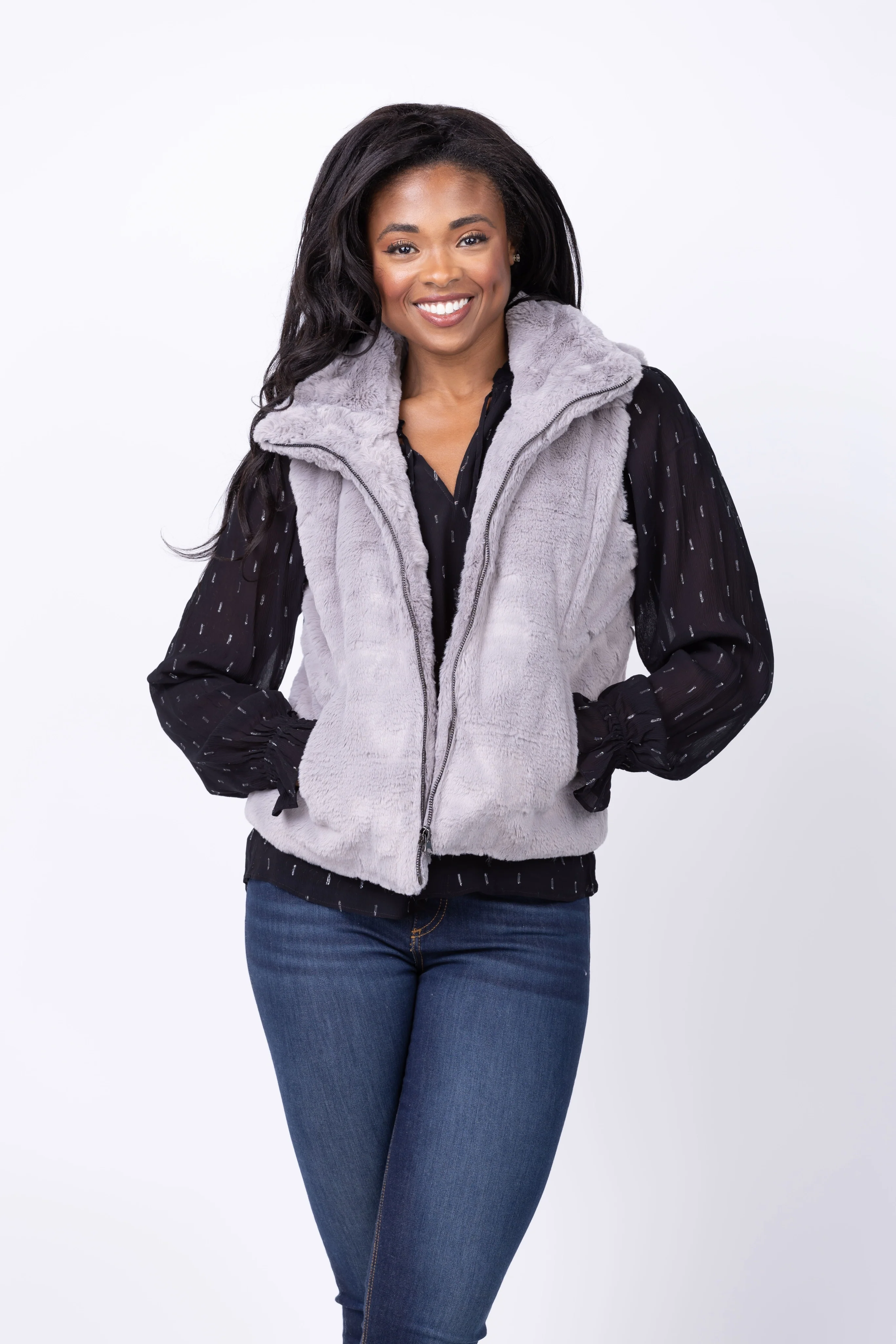 Optimized J. Society Faux Fur Vest in Sterling Powerful