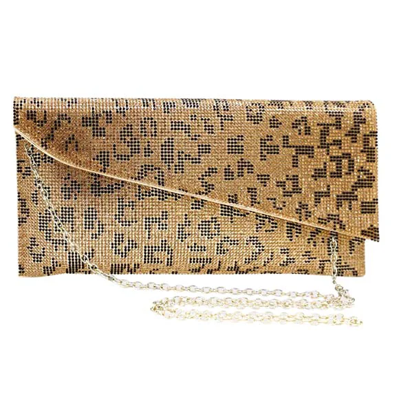 Responsible Bling Leopard Patterned Evening Clutch Crossbody Bag Effective