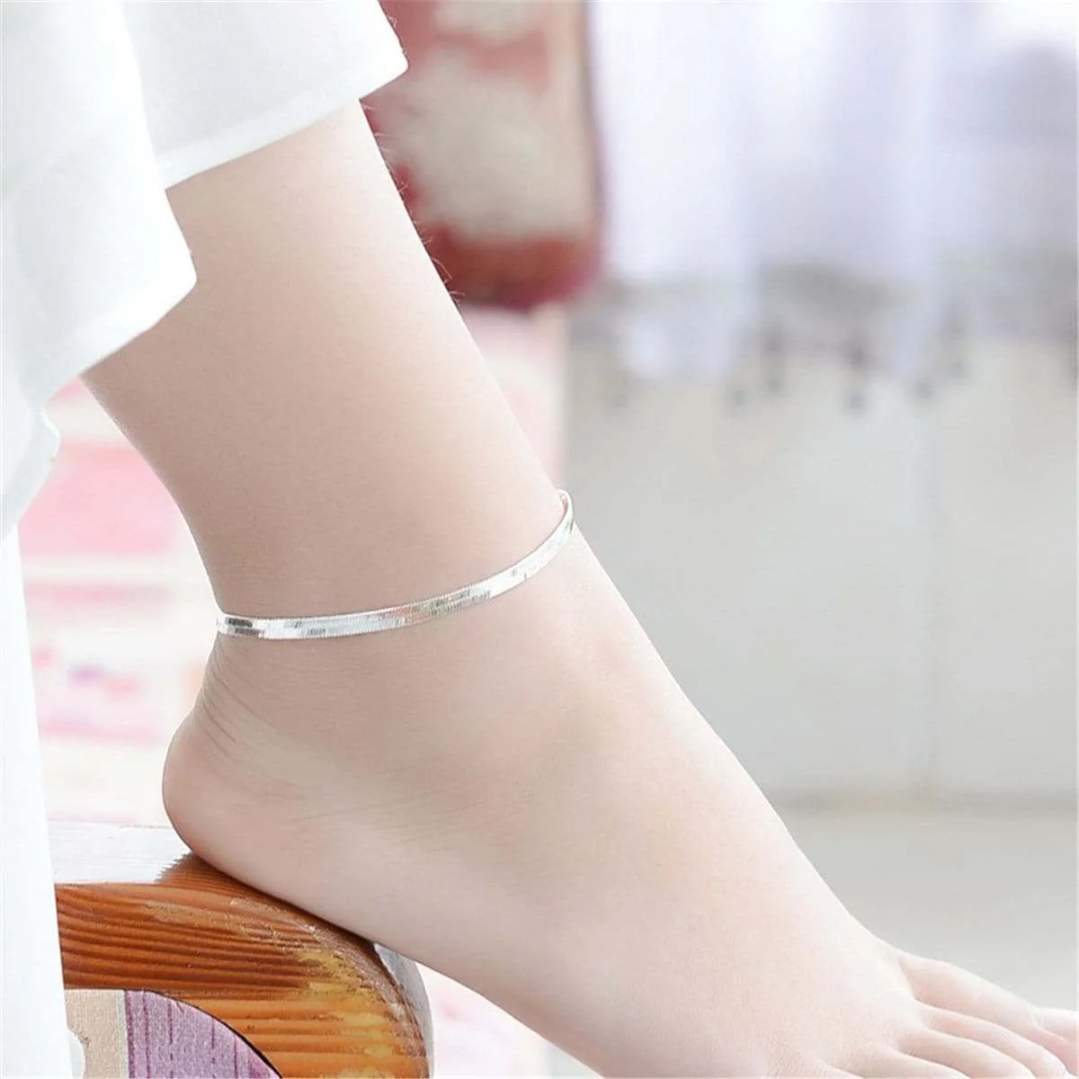 Sustainable Silvertone Snake Chain Anklet Environmentally Friendly