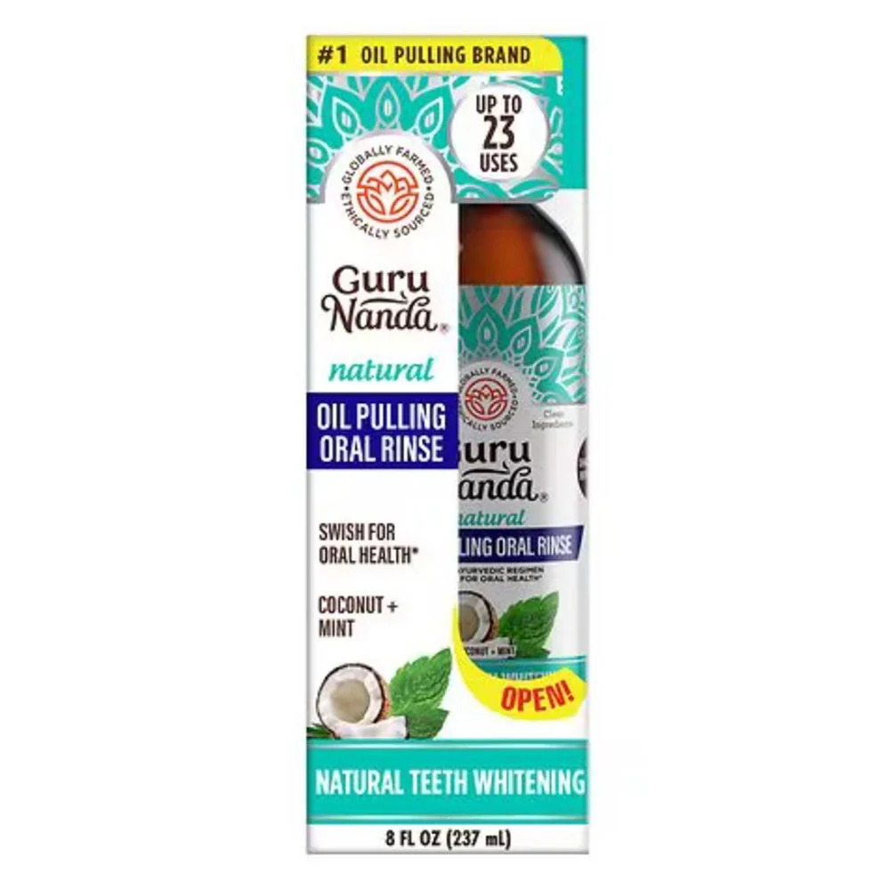 Crafted GuruNanda Coconut and Mint Oil Pulling Oral Rinse for Fresh Breath 8Oz 237ml Fine