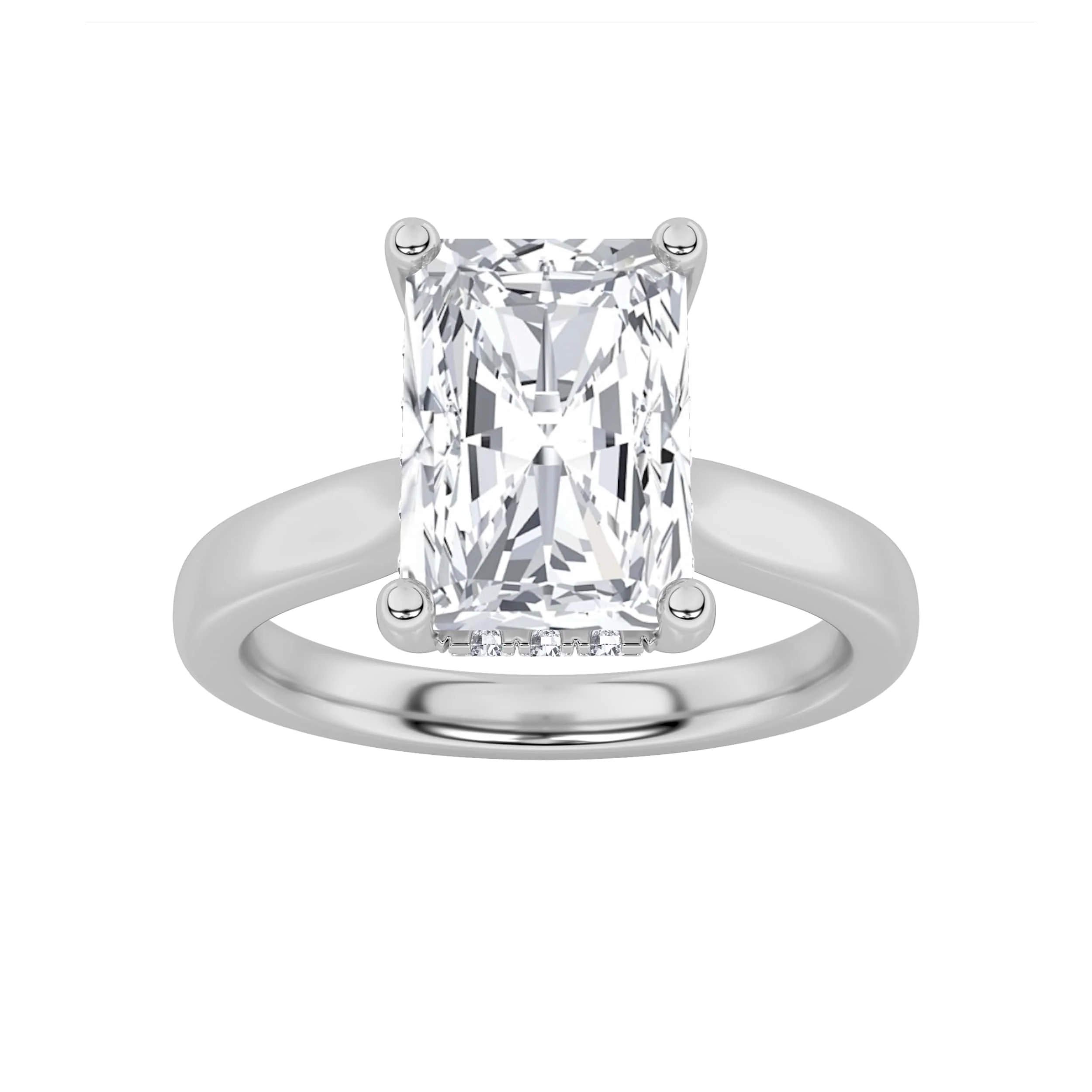 Breathable 2Cttw Radiant Shaped Lab Grown Diamond F Hidden Halo Cathedral Shank Engagement Ring in 14K Gold Fine