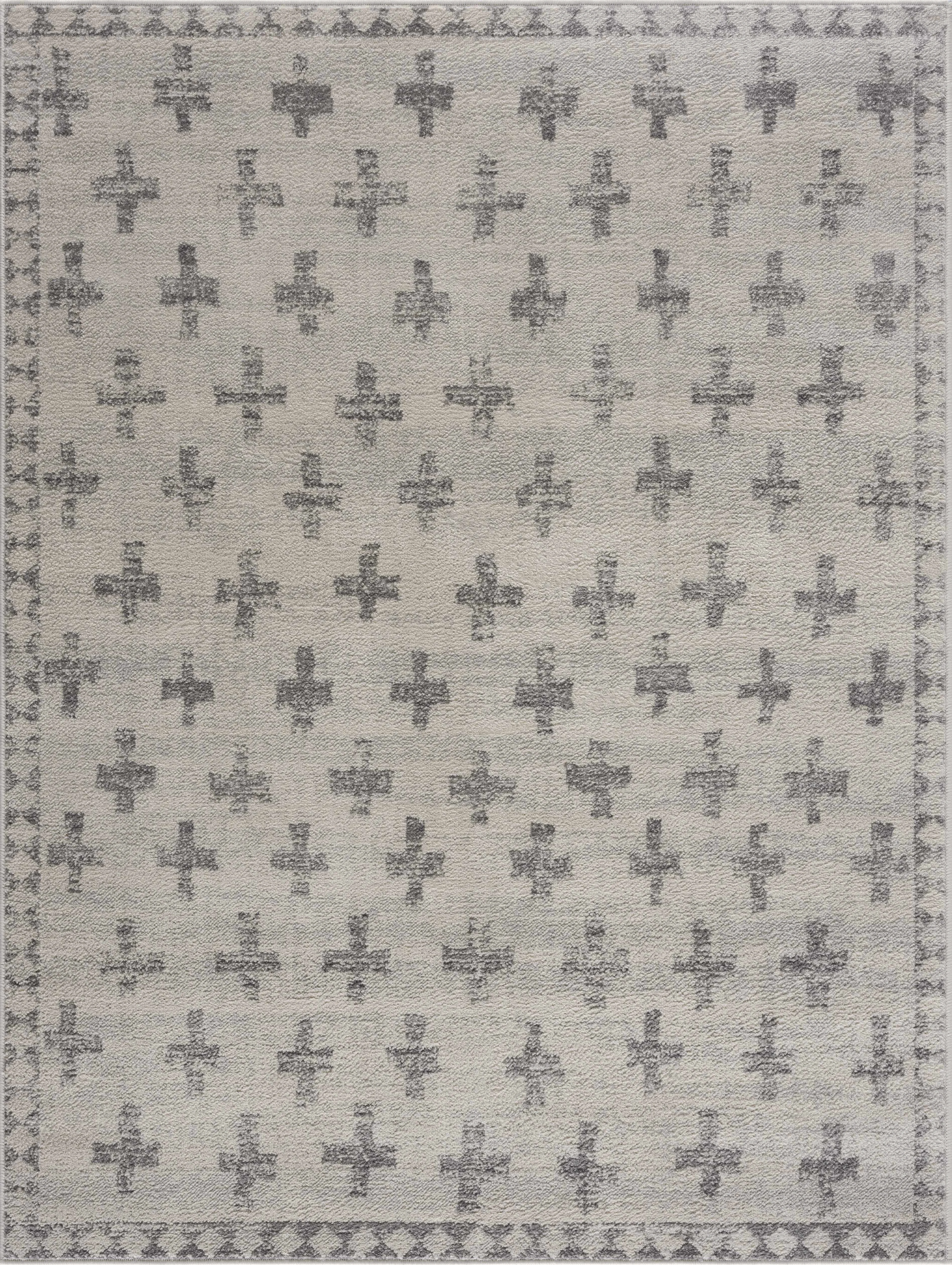Recyclable Tigris Swiss Cross Ivory Gray Area Rug - Easy-to-Use
