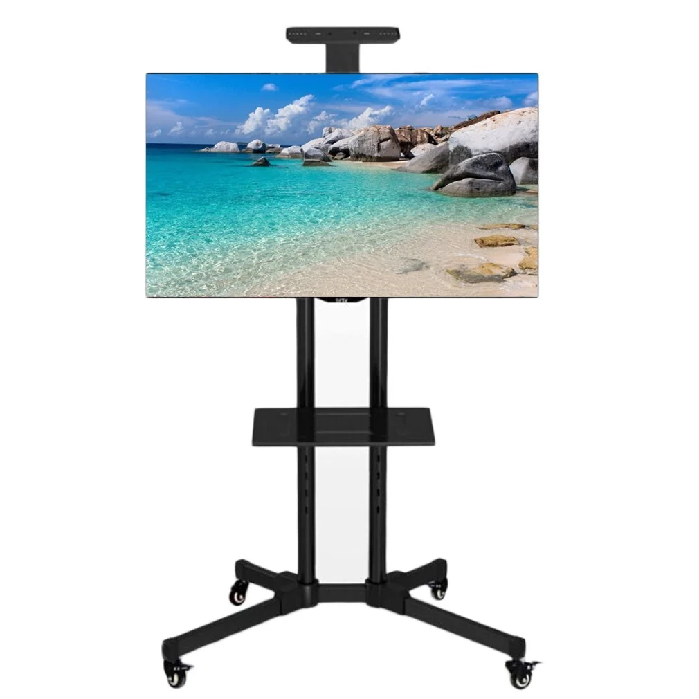Premium Adjustable Universal Rolling Swivel TV Stand Cart Detailed