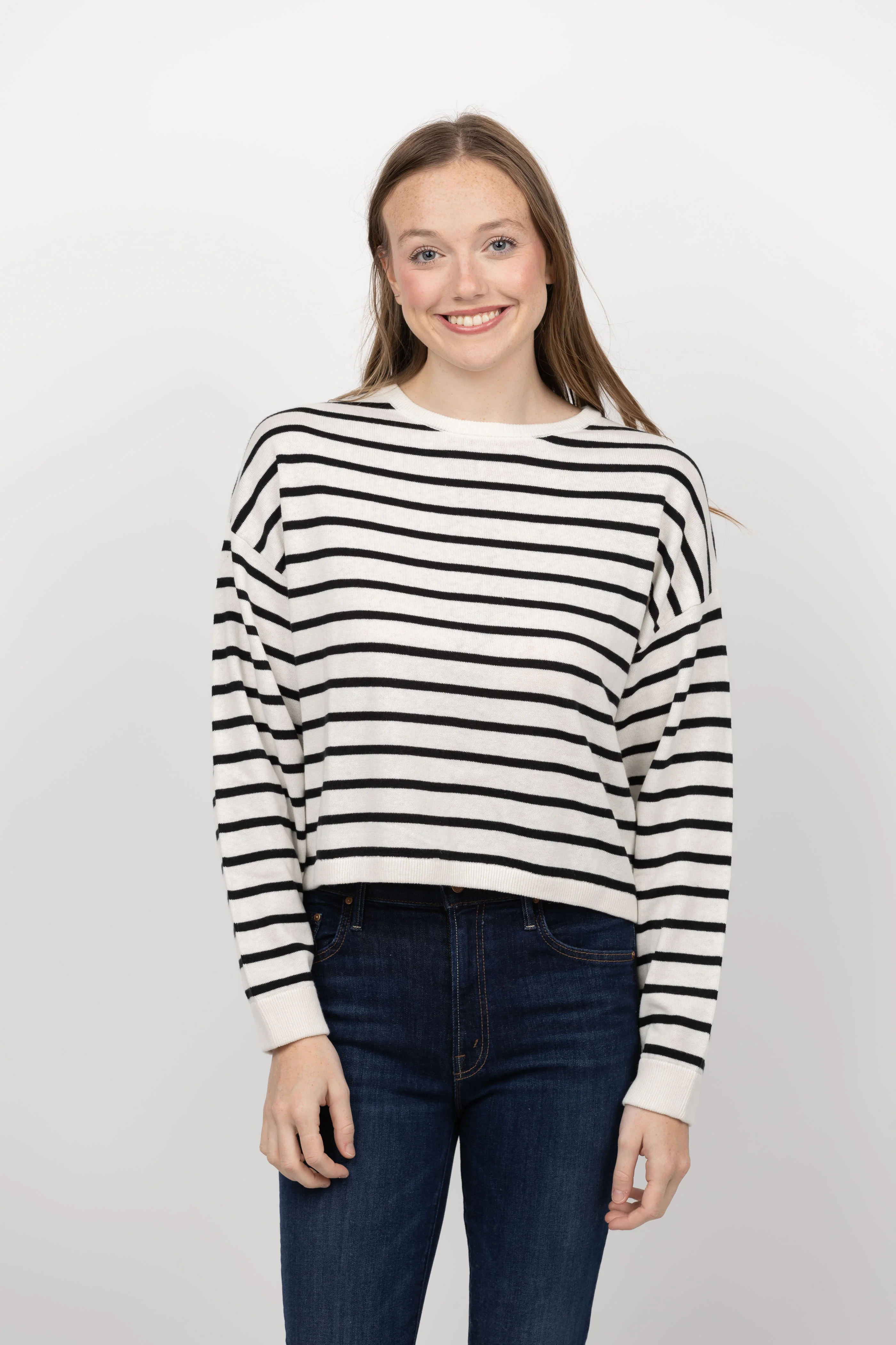 High-Quality White Warren Cotton Linen Drop Shoulder Sweater in White Black User-Friendly