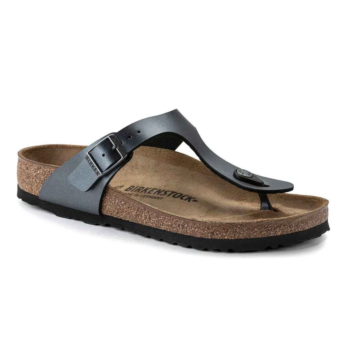 Artisan Birkenstock Gizeh Birko-Flor Metallic Black Sandals Genuine
