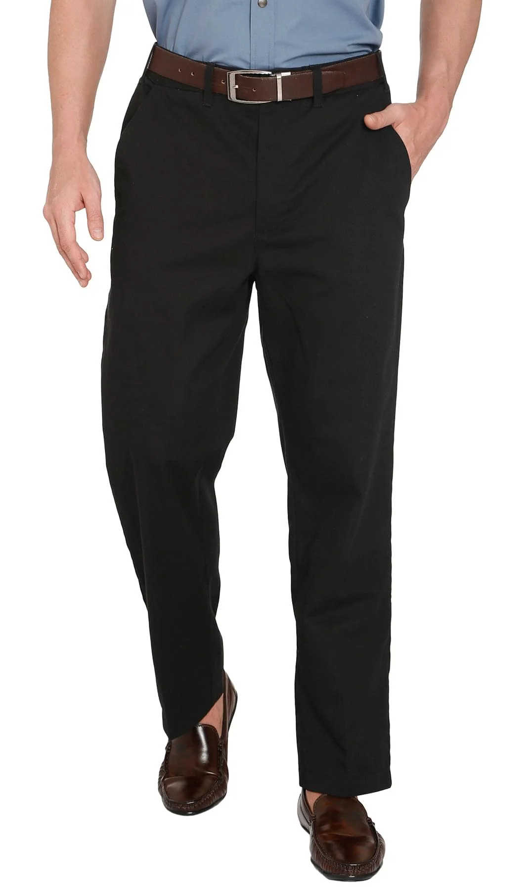 Crafted Men's Stretch Waist Chinos with a Hidden Elastic Waist and Flat Front Responsible