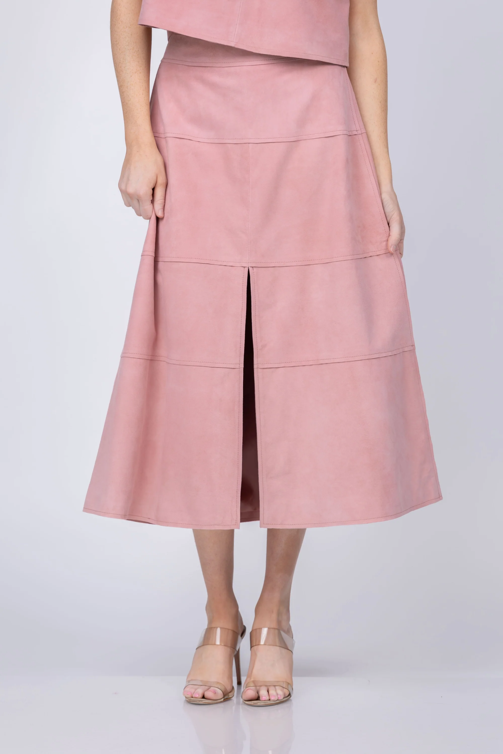 Traditional Tanya Taylor Suede Hudson Skirt in Rose Quartz High-Quality