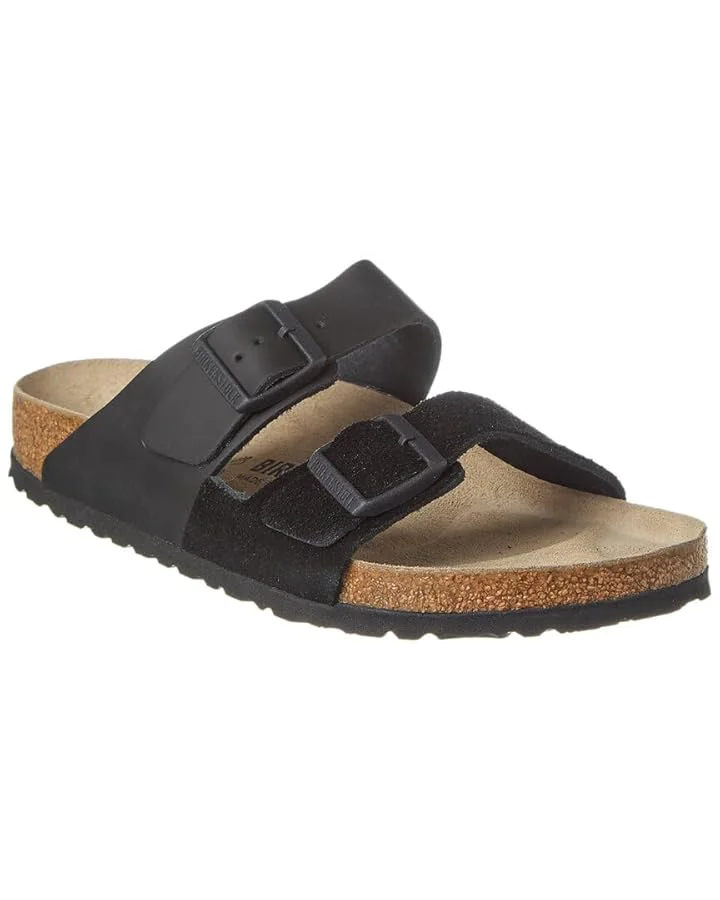 Solid Birkenstock Arizona Split Natural Leather Suede Black Sandals Secure