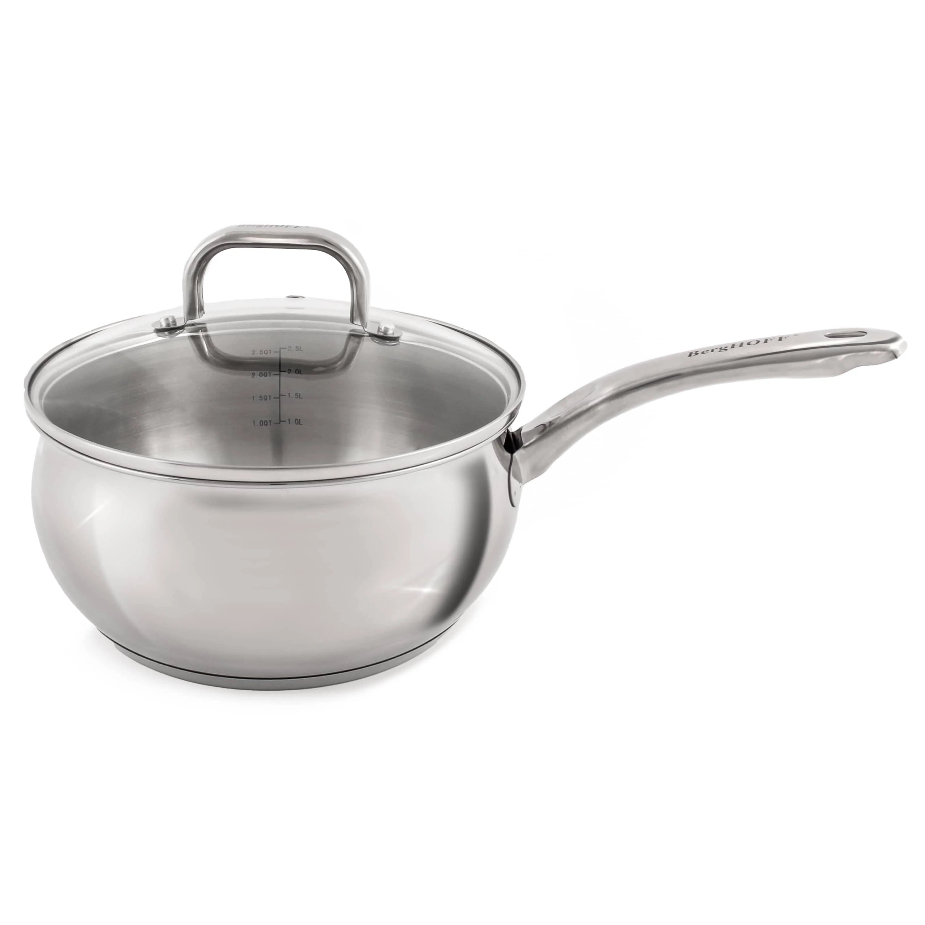 Convenient BergHOFF Belly Shape 18 10 Stainless Steel 8 Sauce Pan with Glass Lid 3.2qt. Crafted