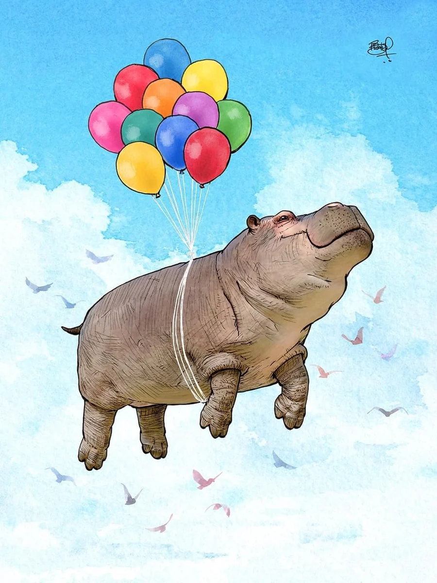Exclusive Heavy Lifting Hippo Balloon Card Trendy