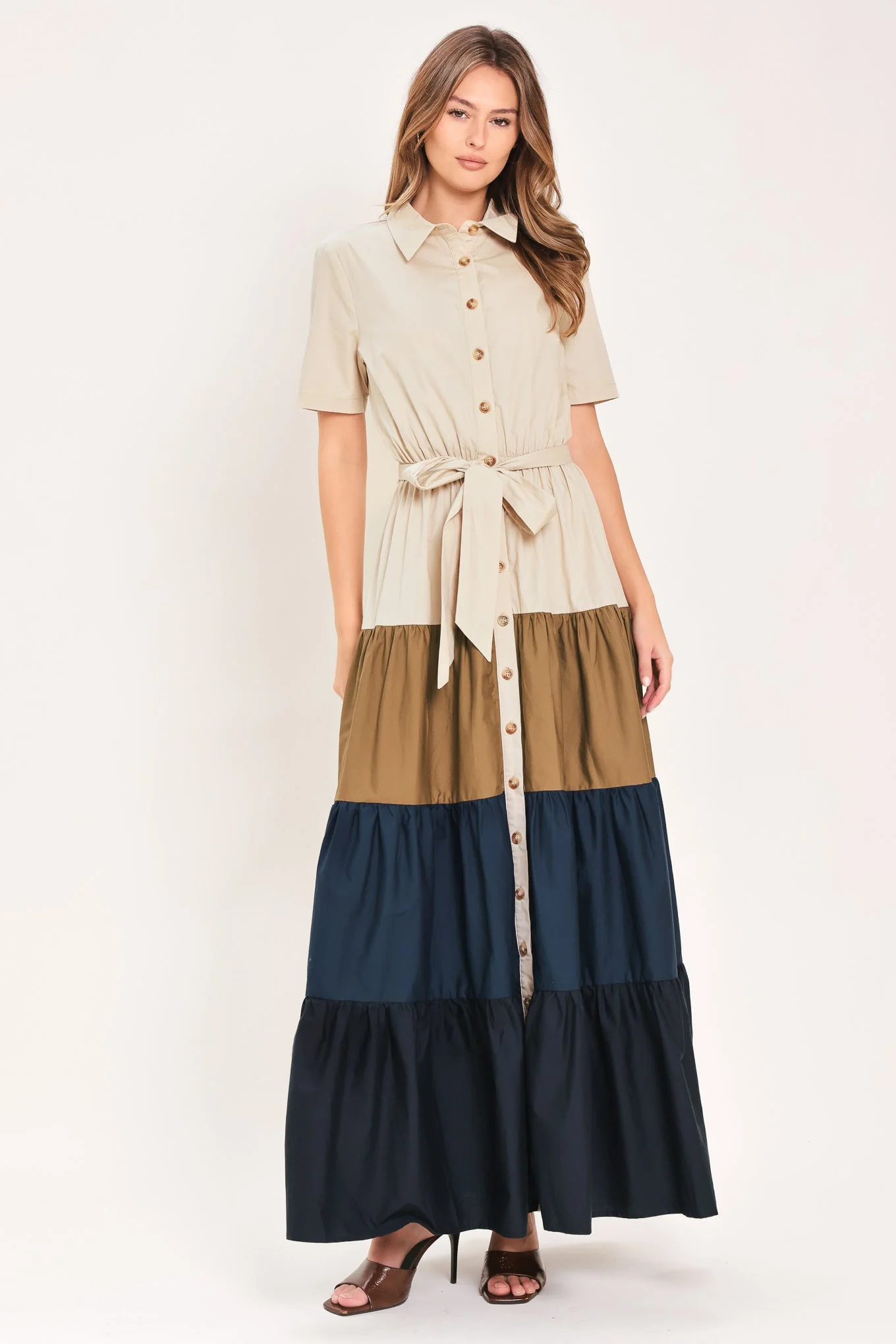 World-Class Marina Sunset Woven Maxi Shirt Dress Genuine
