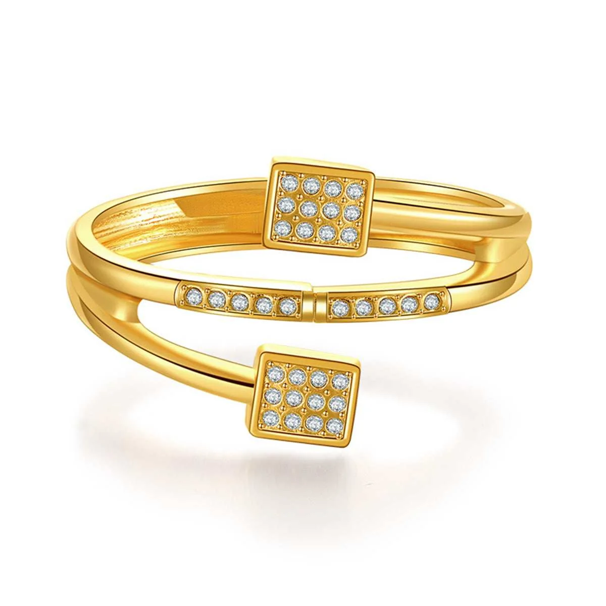 Lightweight Clear Cubic Zirconia Goldtone Square Hinged Bypass Bangle Comfortable