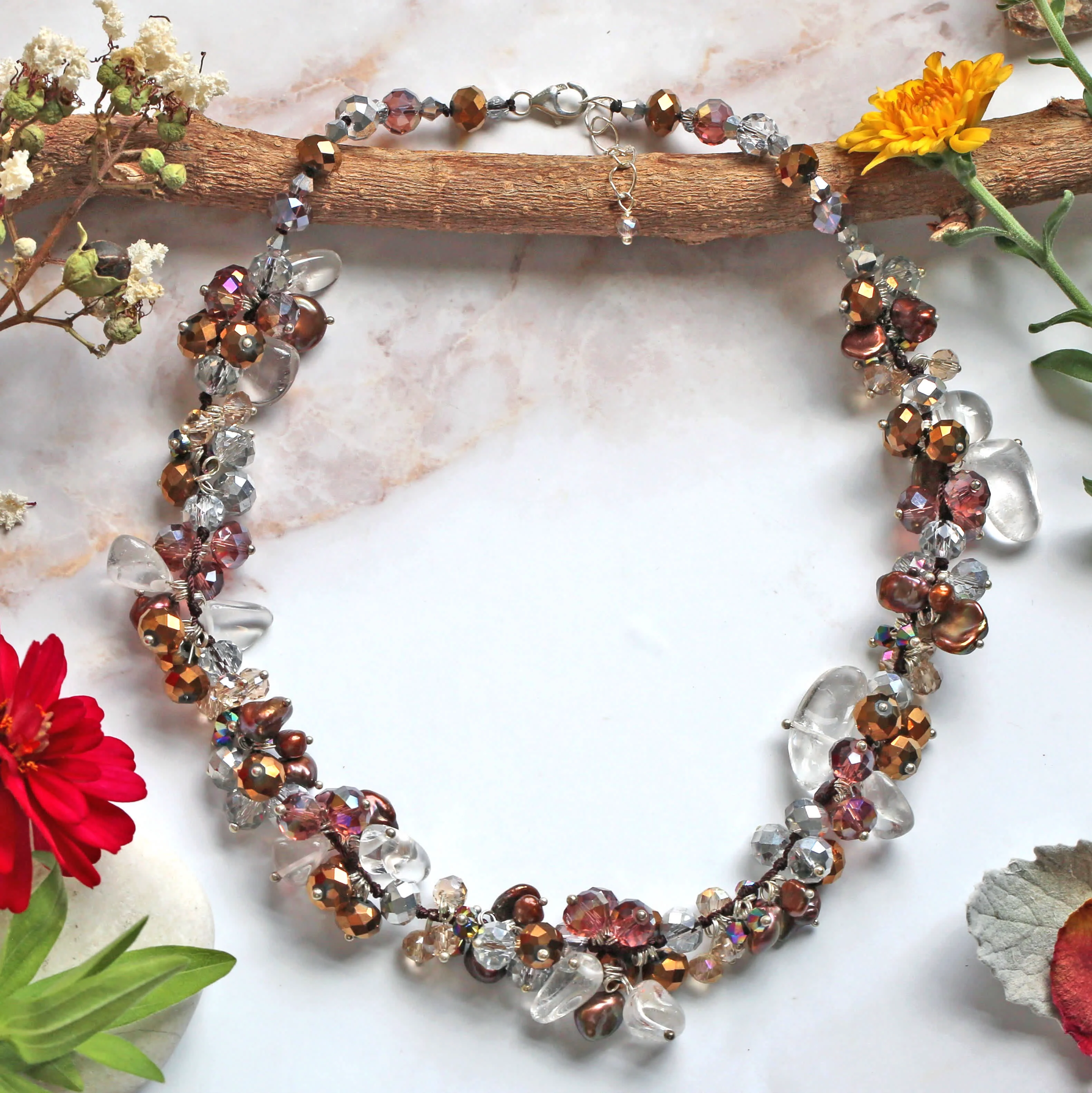 Quality MGR Women's Elegant Gemstones and Crystal Glass Bead Necklace Bracelet Jewelry Set Verified