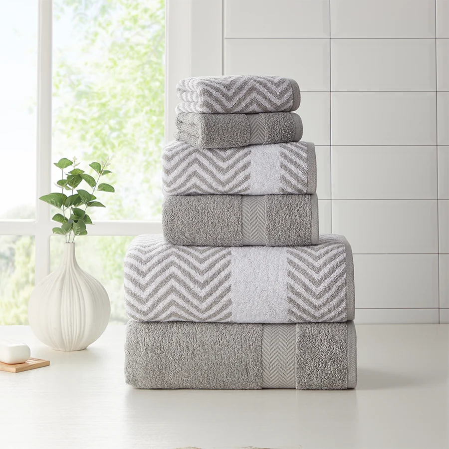 First-Class Kathy Ireland 6 Piece Chevron Jacquard Towel Set with Lets Dry Crafted