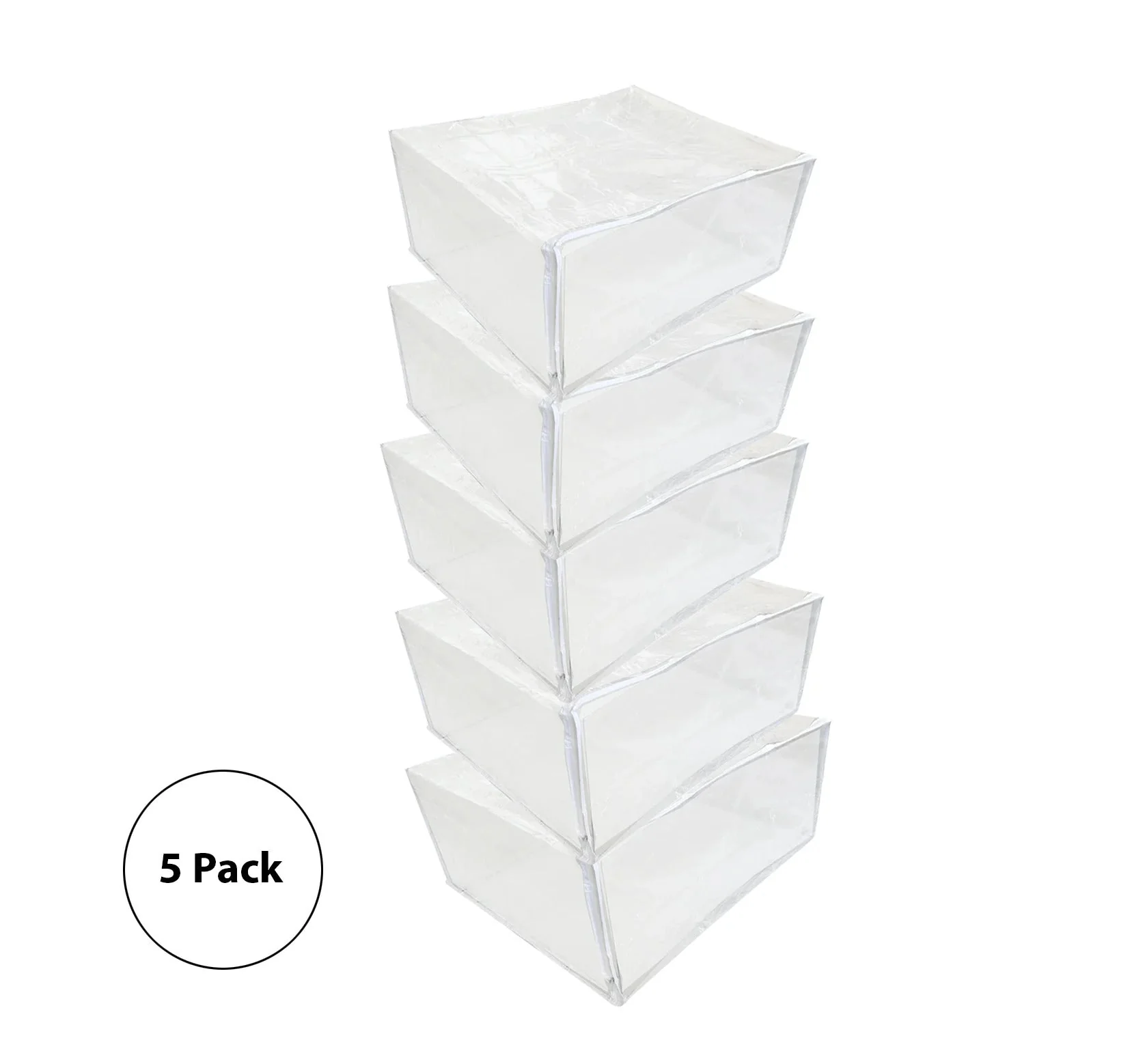 Powerful Set of 5 Clear Vinyl Zippered Storage Bags 25x21x11 Inch Soft