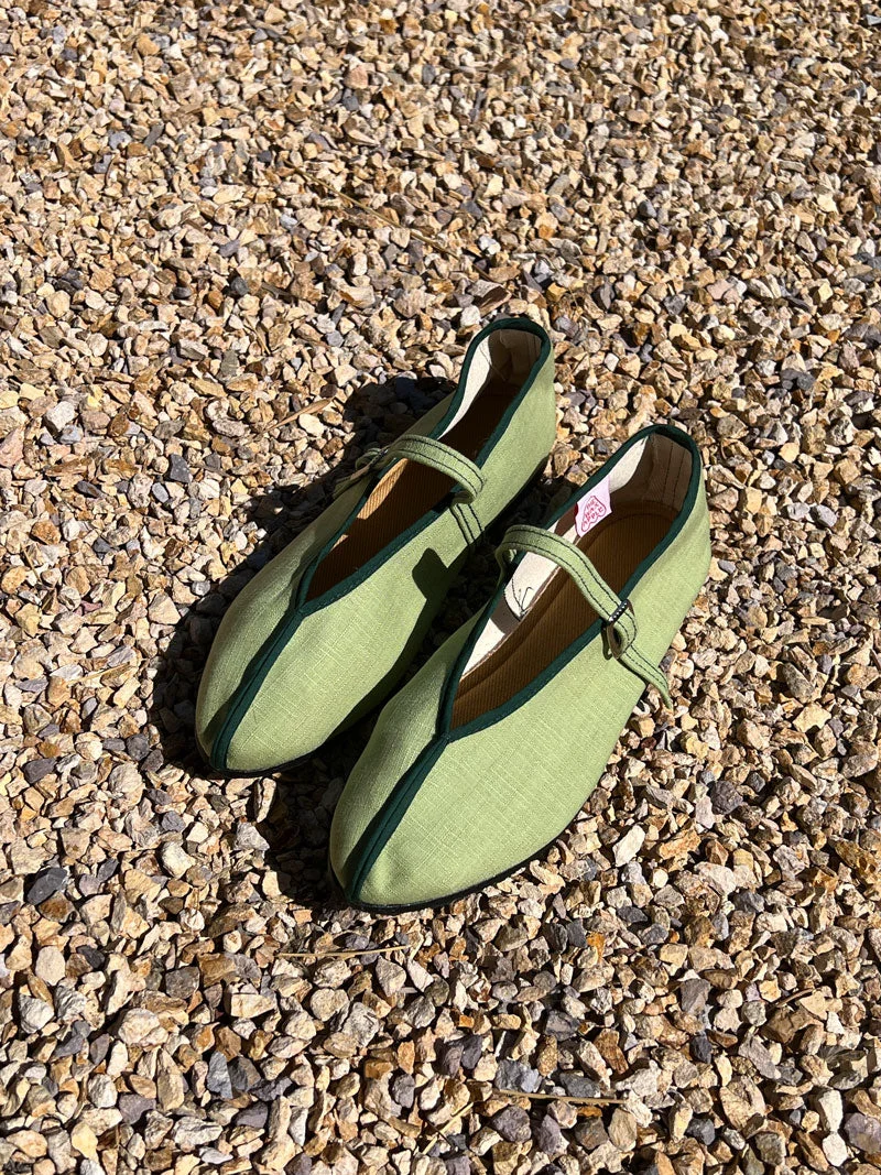 Responsible theater shoes with straps- mint with green pipping Smart
