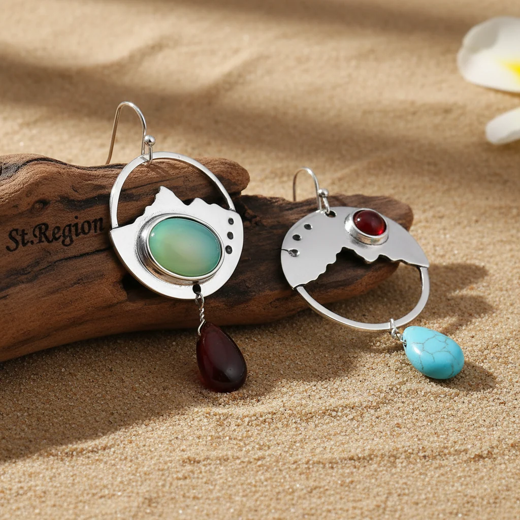 Advanced Turquoise Quartz Silvertone Oval Dangle Drop Earrings Certified