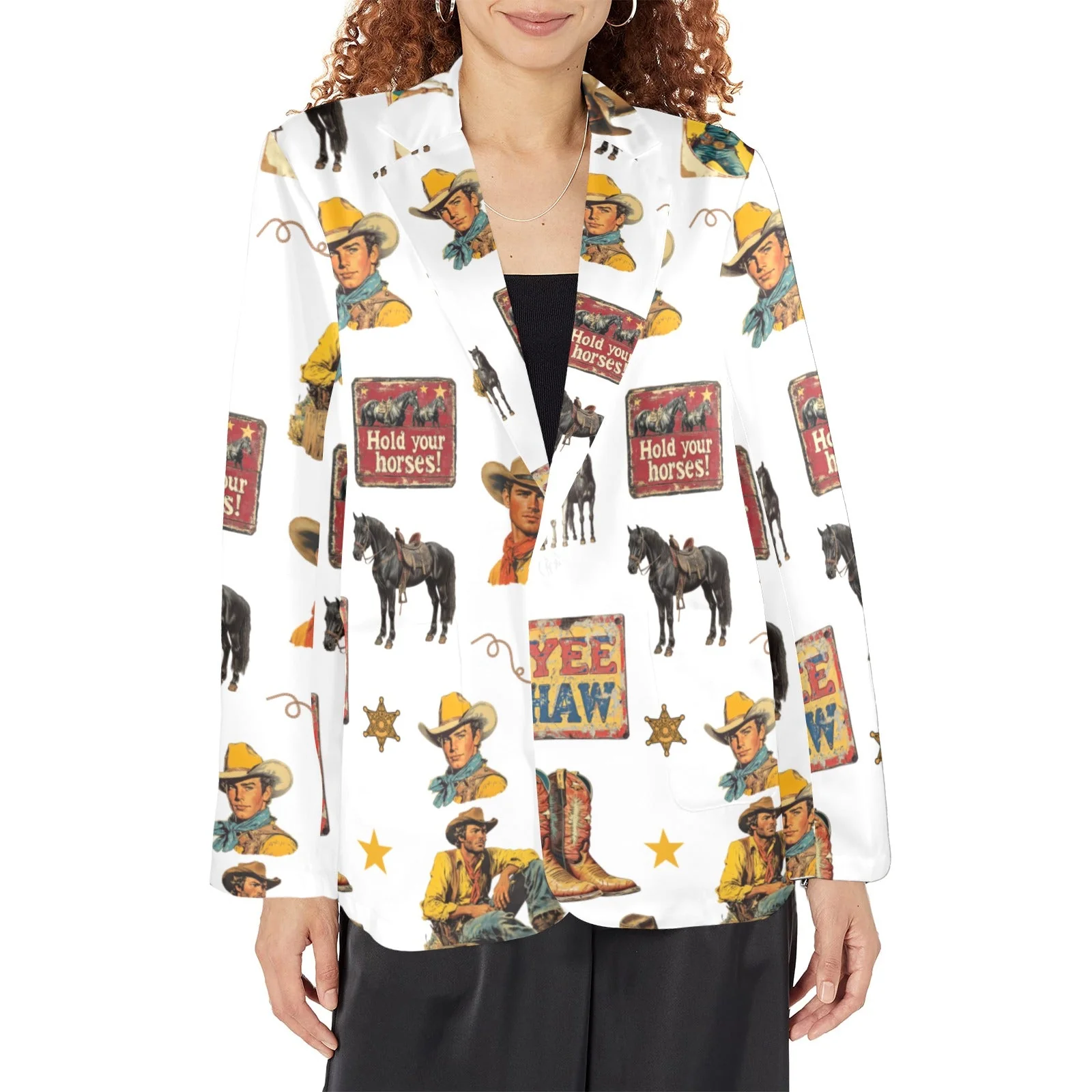 Trendy Baha Ranch Vintage Cowboy Collage Western Women's Blazer Sustainable
