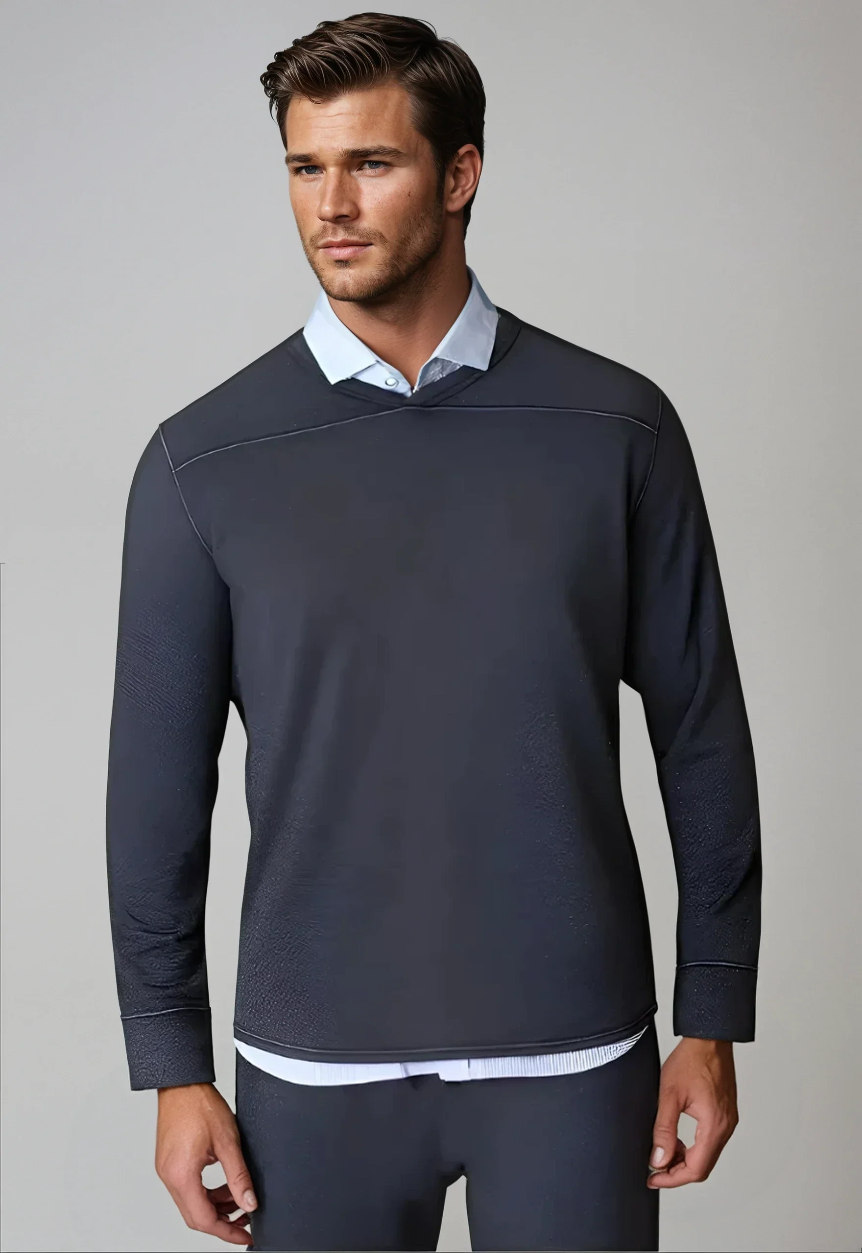 Classic Rugvee Pullover V-Neck Sweatshirt - Charcoal Grey Next-Generation