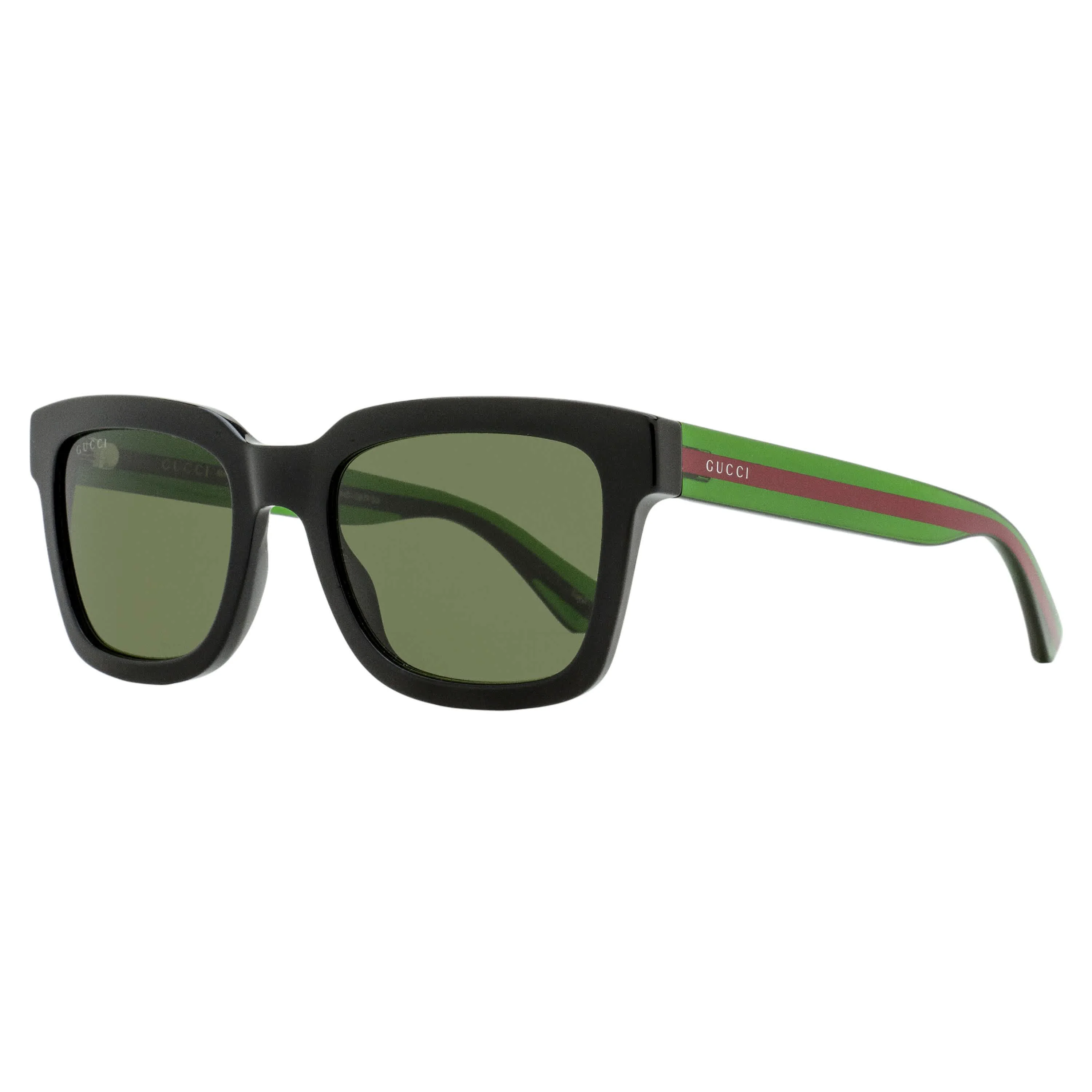 Traditional Gucci Rectangular Web Sunglasses GG0001SN 002 Black Green 52mm Secure