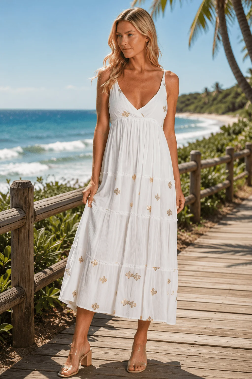 Crafted Club Moda Women's White Sundress – Boho Resort Beach Vacation Sundress Selected