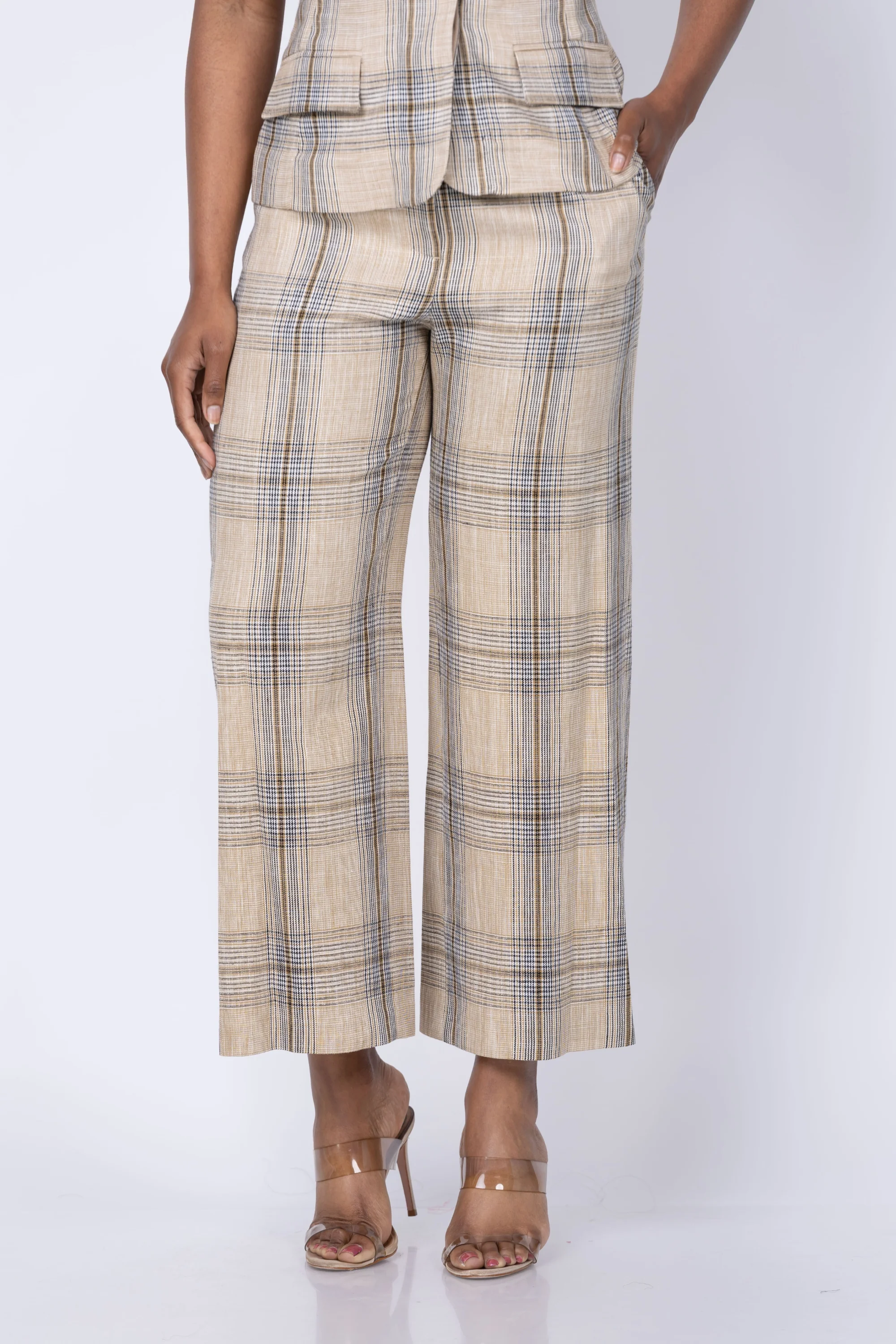 Consistent Simkhai Kennedy Cropped Pant in Rattan Plaid High-Grade