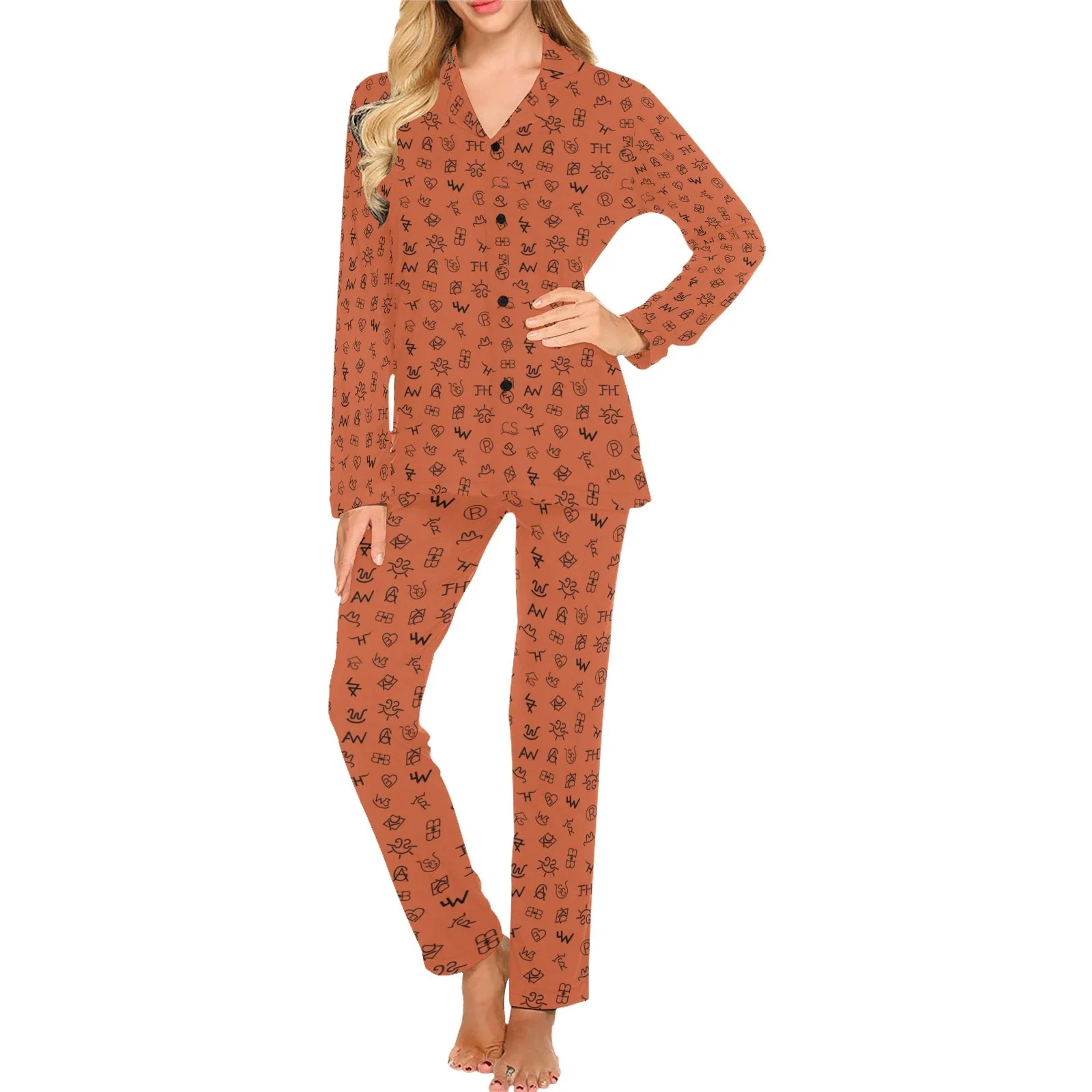 Easy-to-Use Mini Rust Cattle Brands Women's Western Pajama Set Advanced