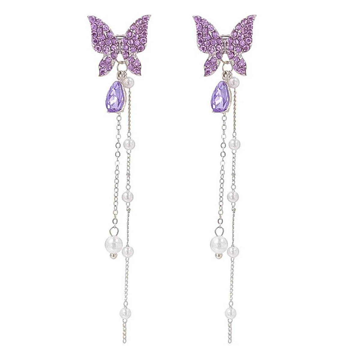 Practical Purple Cubic Zirconia Pearl Butterfly Tassel Ear Jackets Classic