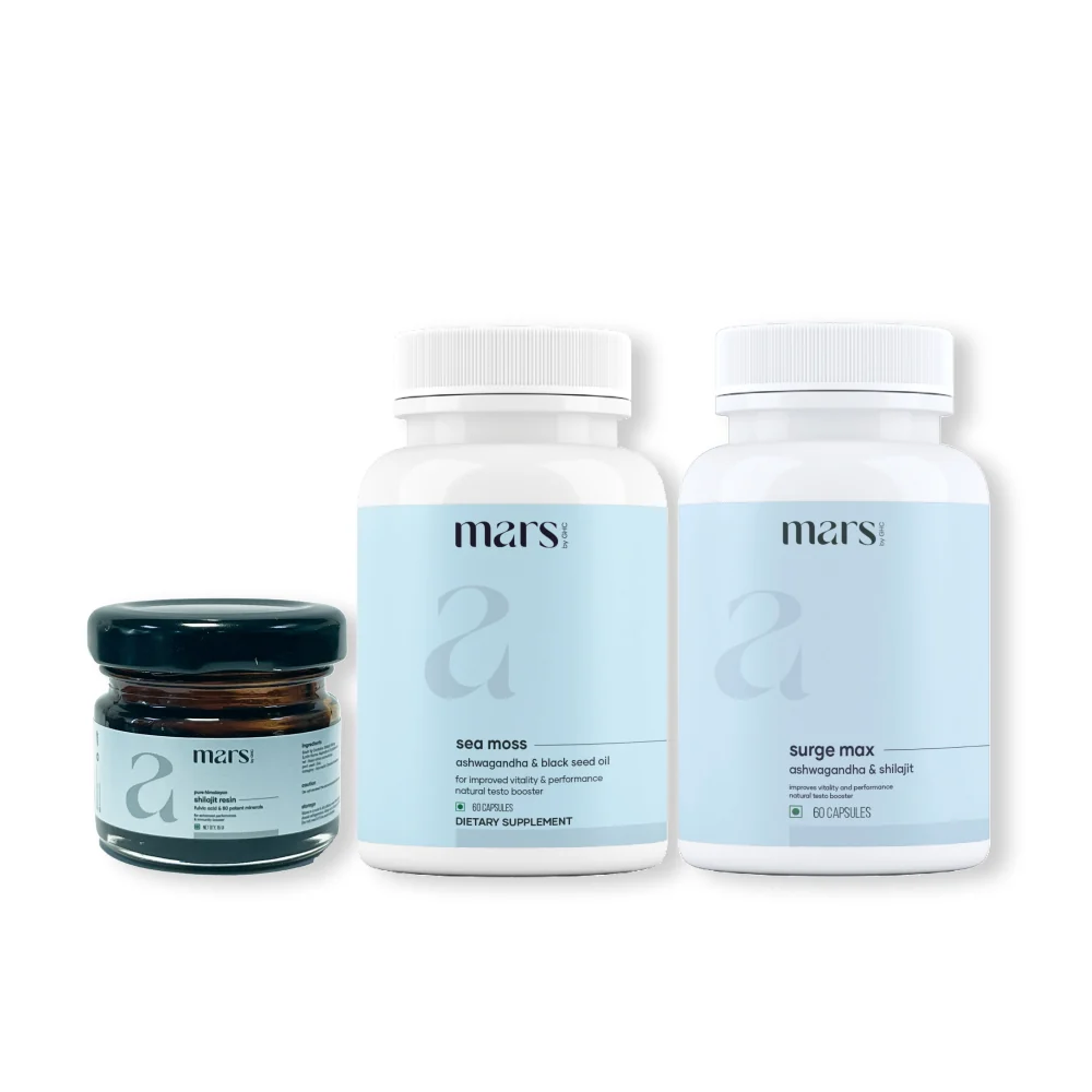 Powerful Performance Plus Combo Pure Himalayan Shilajit Resin Natural Ashwagandha Caps Natural Sea Moss Caps Clean