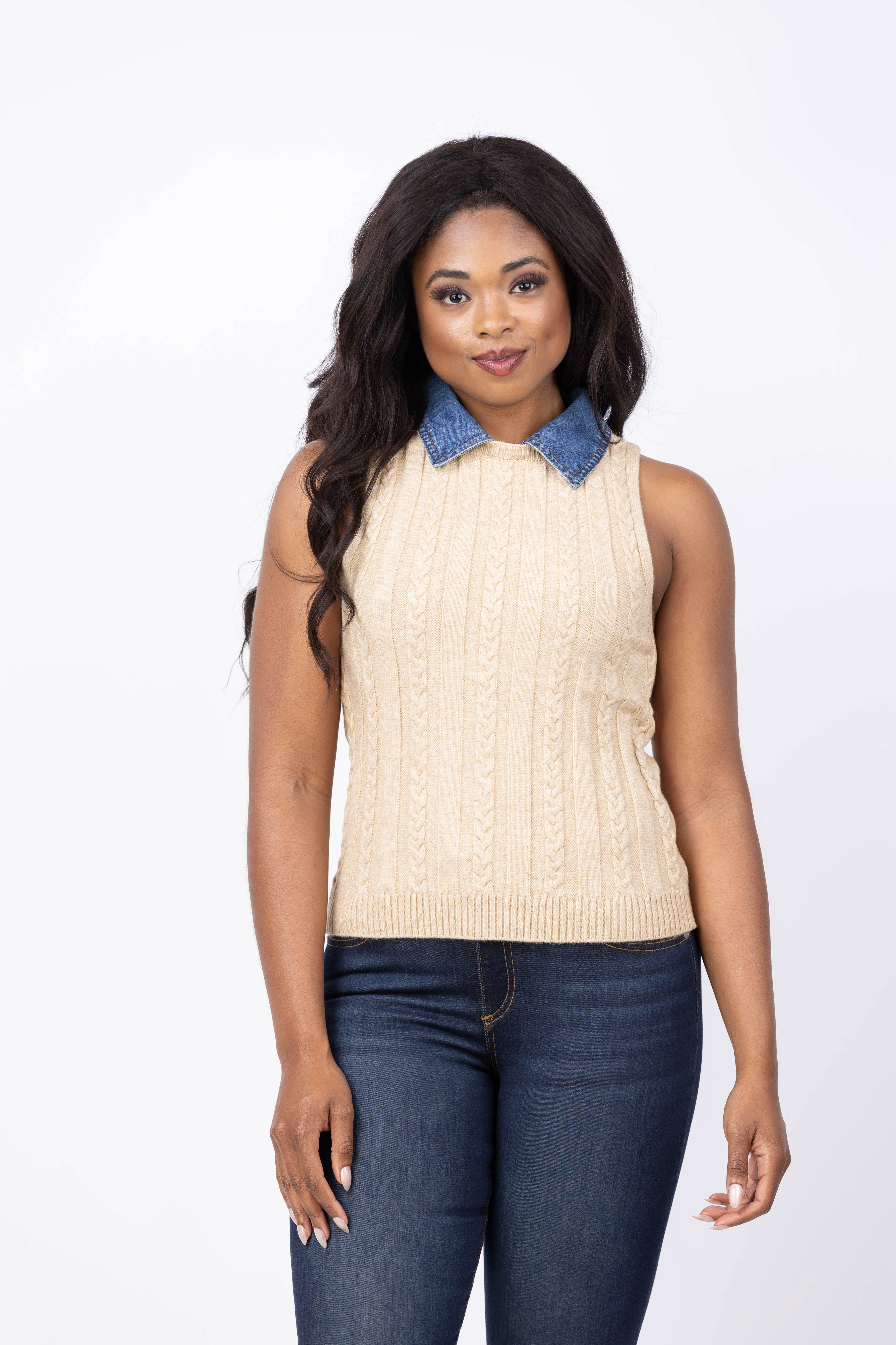 Pure Central Park West Dash Denim Collared Shell in Oat Natural