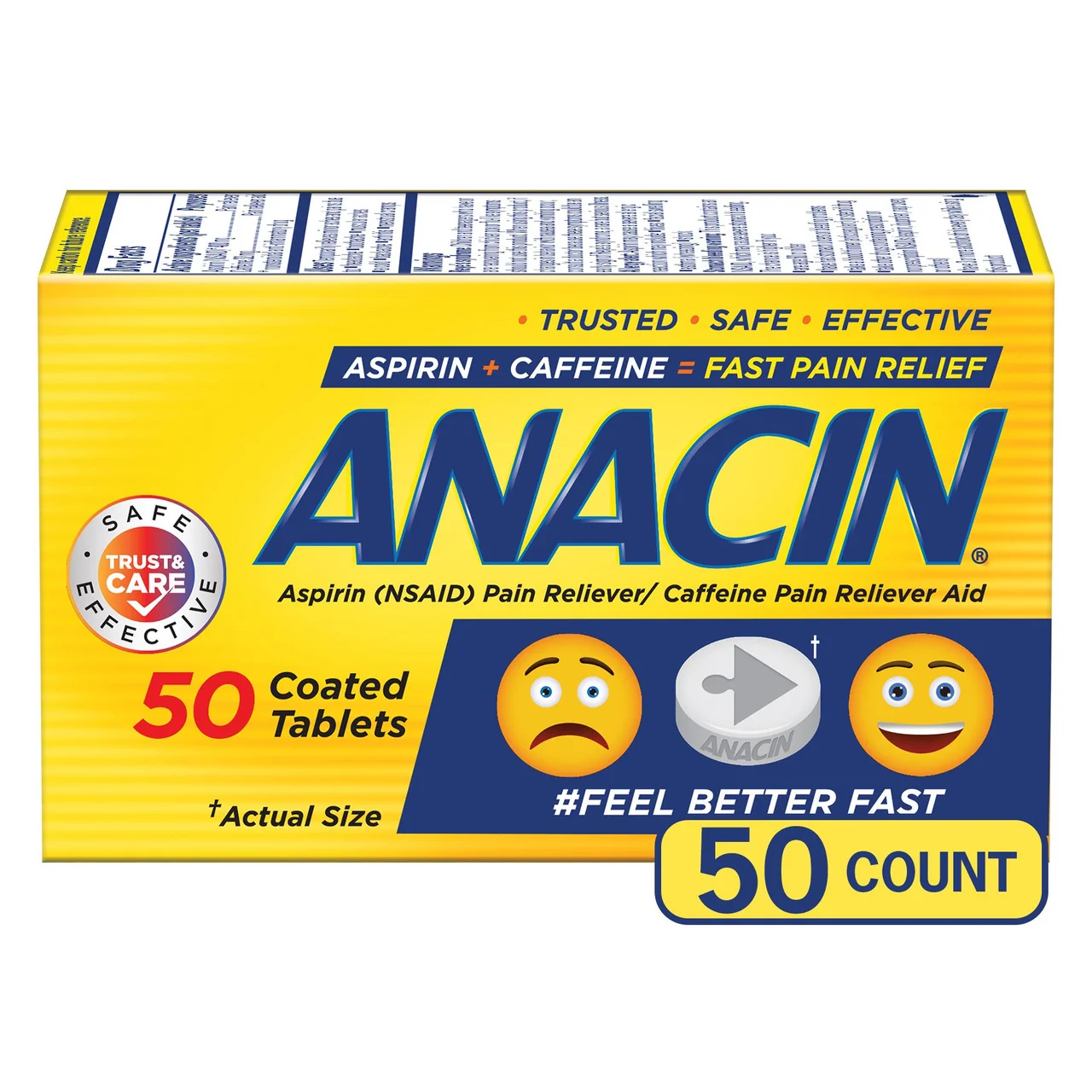 First-Class Anacin Aspirin Caffeine Pain Reliever Tablets 50 Count Outstanding