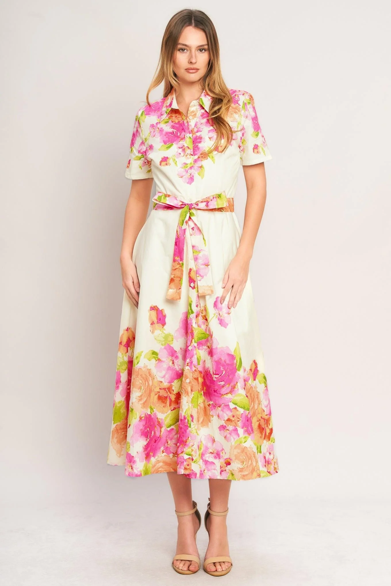 Solid Peony Bloom Woven Midi Dress Smooth